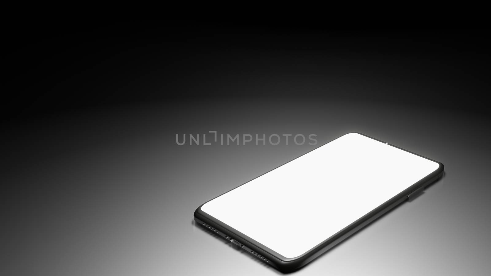 8K 3D Rendered Isolated Smartphone on the Floor in the Dark Room with One Light Source and Screen turn on (Right side) by ariya23156