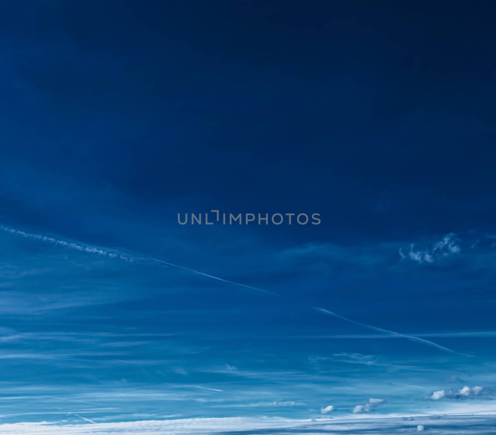 Bright blue sky with clouds, nature and environmental background