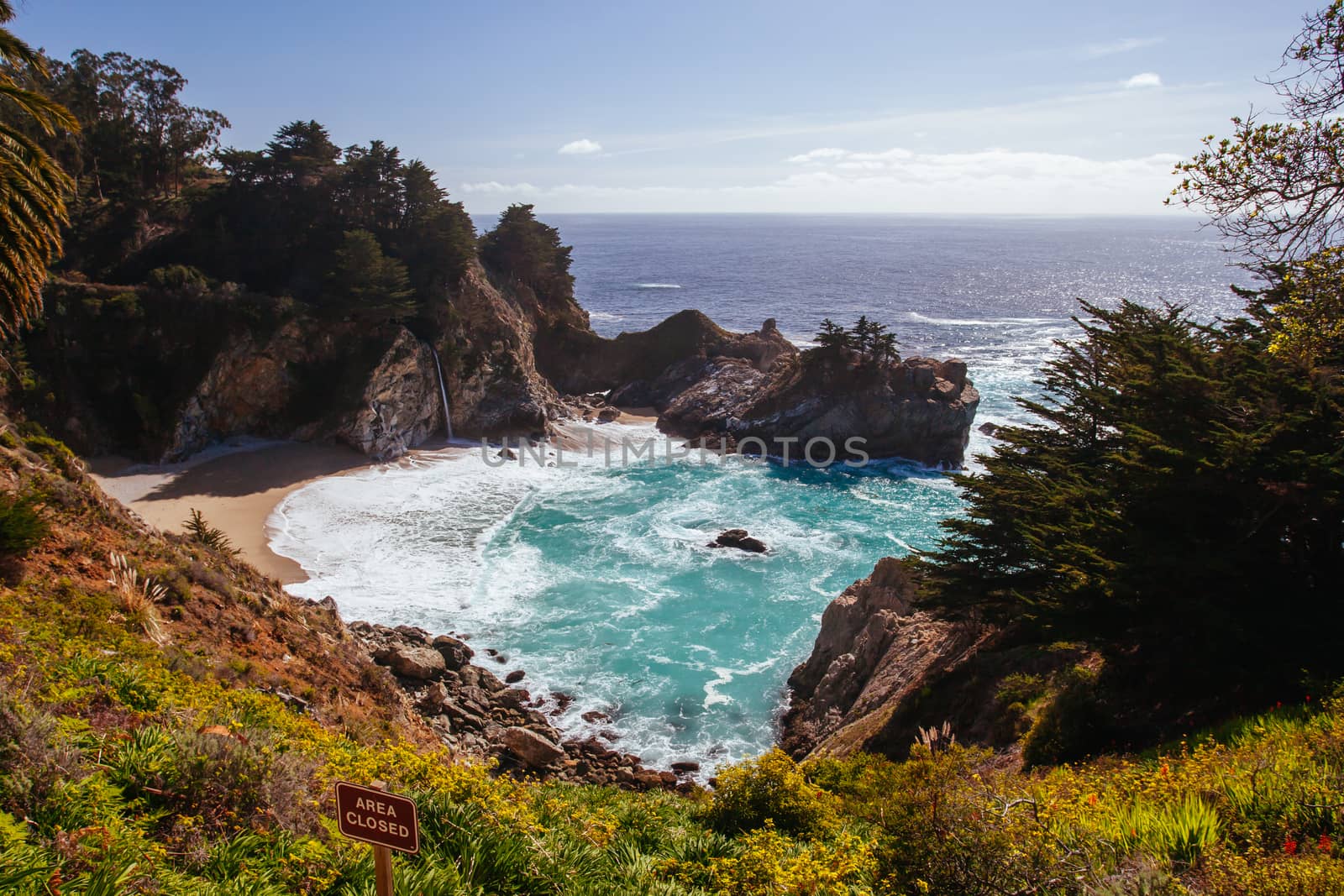 A view out to sea on a sunny winter's day along Big Sur coastline in California, USA