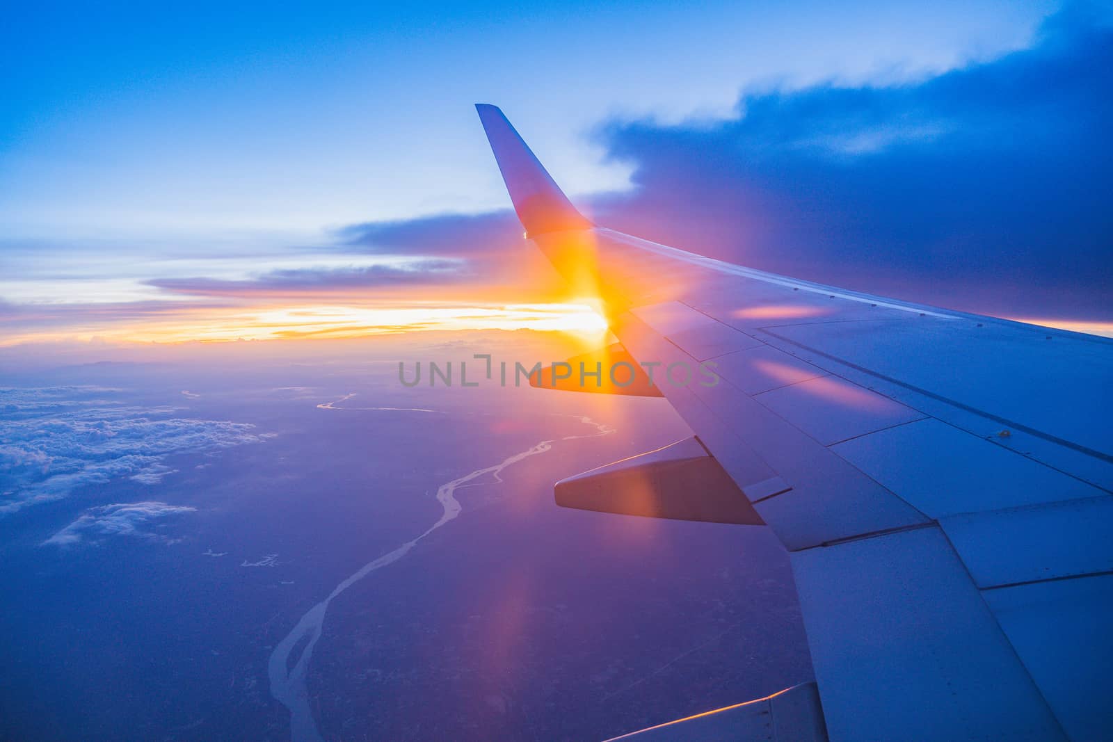 Beautiful sunset, sky on the top view, airplane flying view from by bbbirdz
