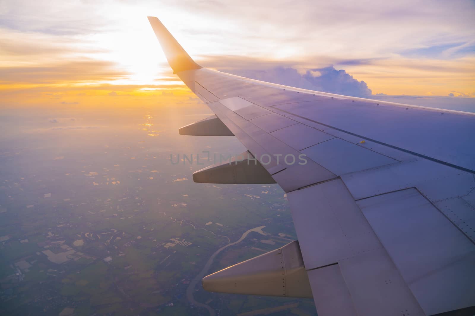 Beautiful sunset, sky on the top view, airplane flying view from by bbbirdz