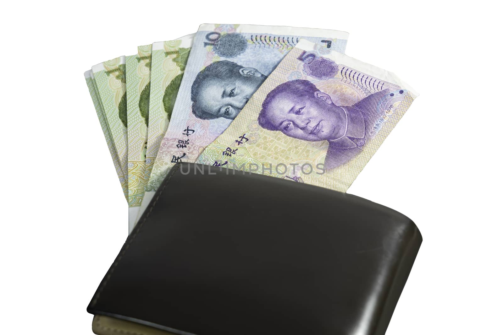 Money in China hold on wallet business  CNY, Pay, exchange money People’s Republic of China (PRC) on white background.