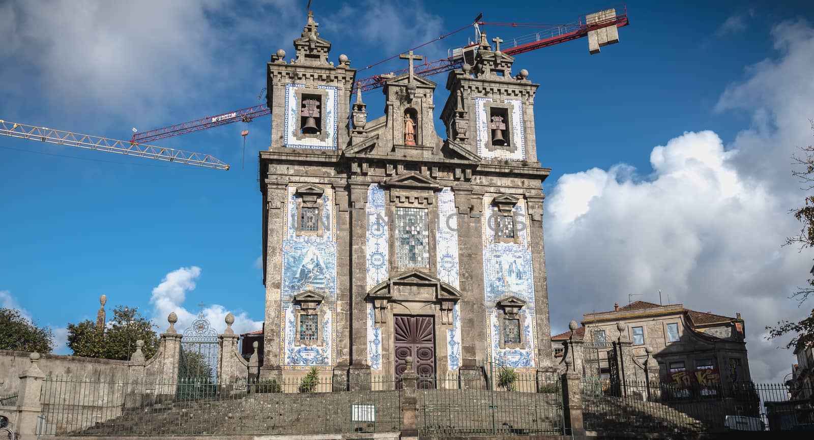 Porto, Portugal - November 30, 2018: Architectural detail of Saint Ildefonso Catholic Church on a fall day