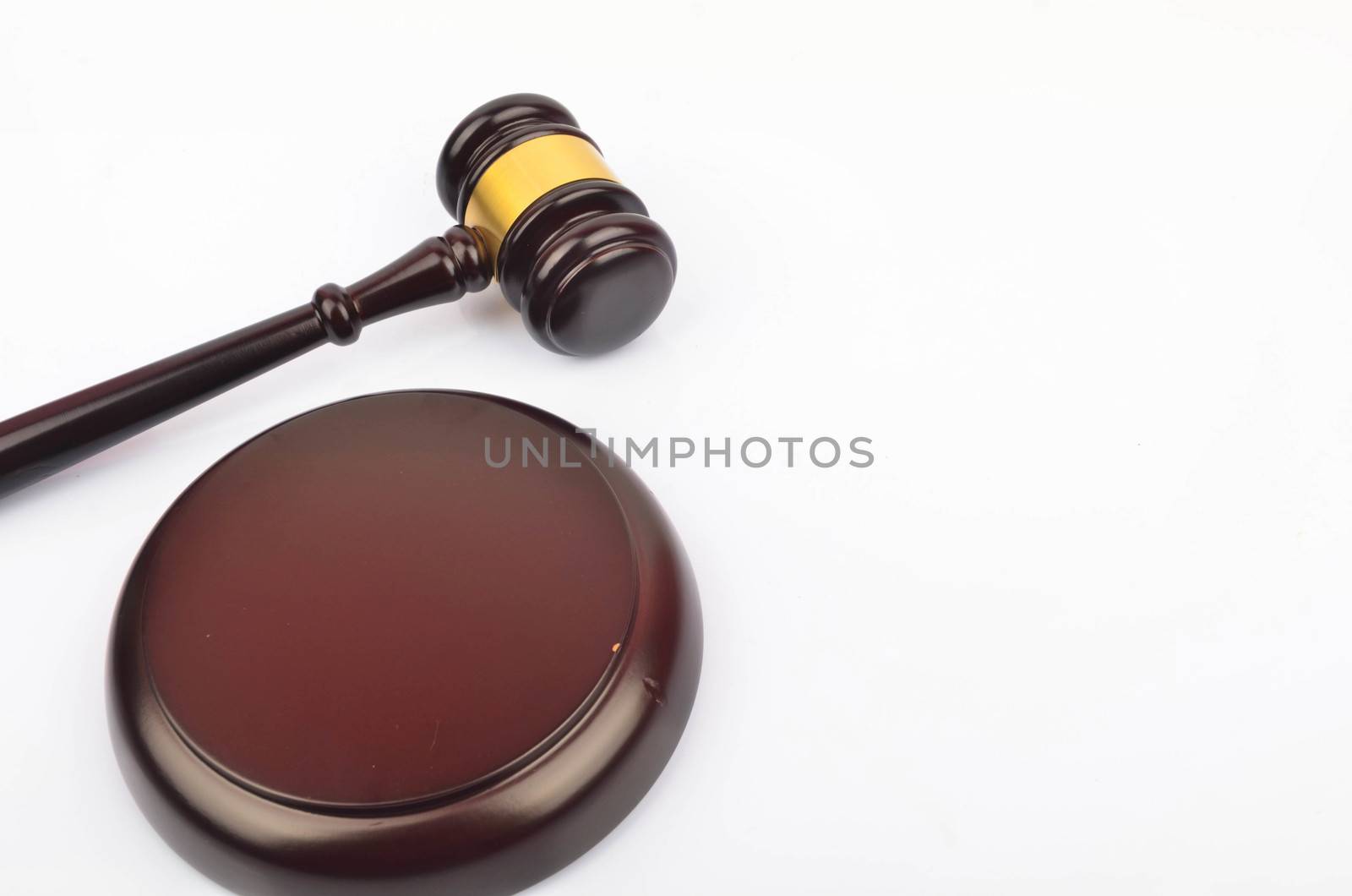 View of a judge hammer or gavel on white background. Law and jurisdiction concept.