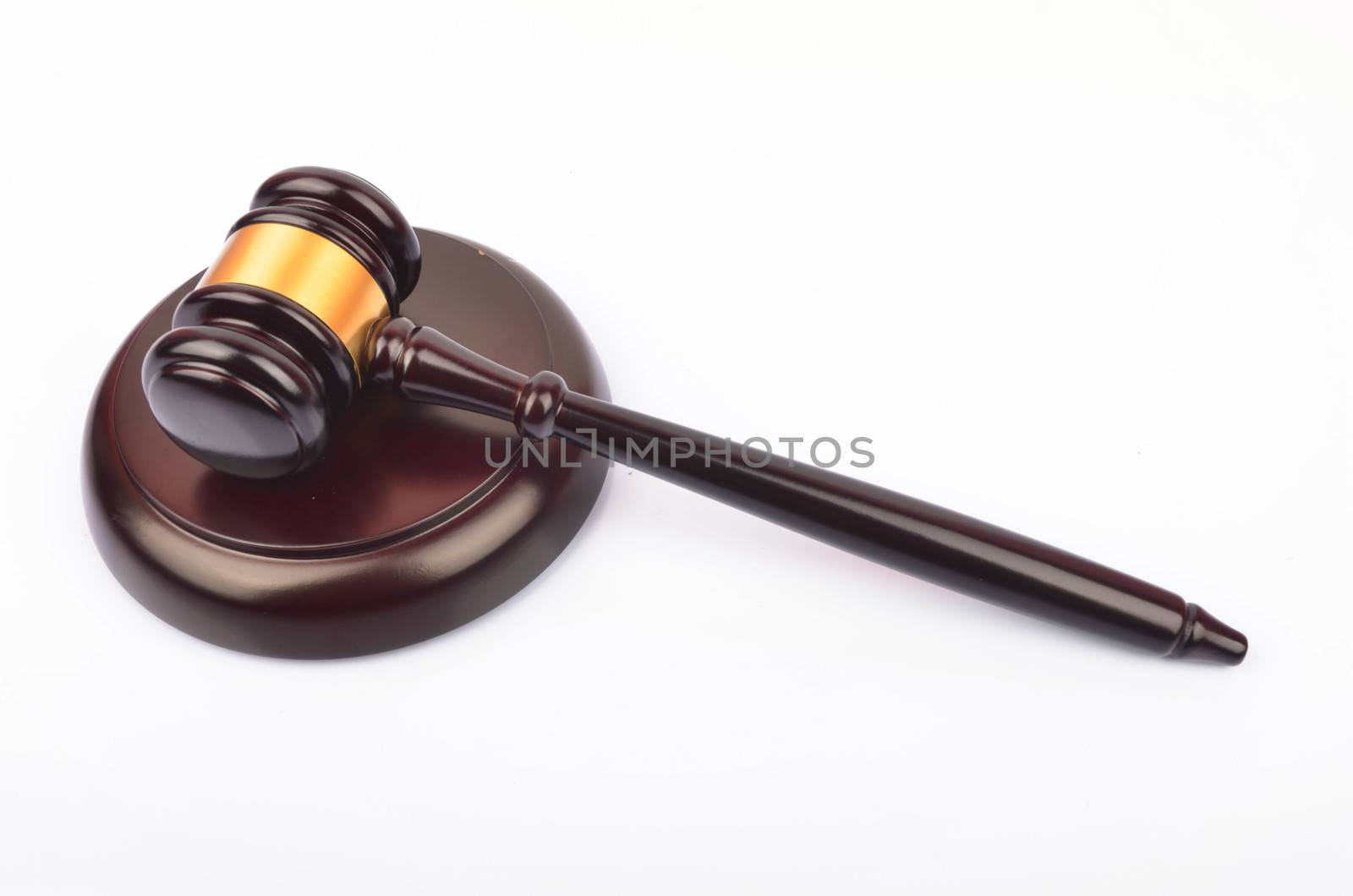 View of a judge hammer or gavel on white background. Law and jurisdiction concept.