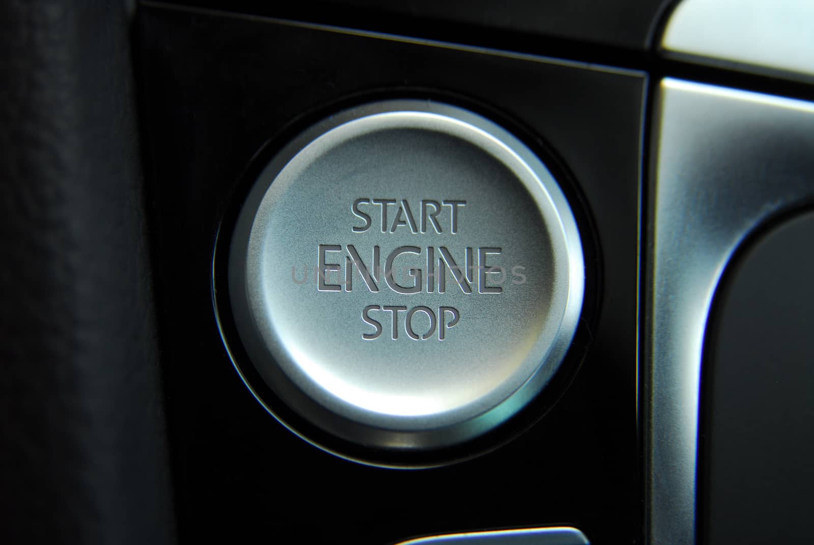 Start stop engine button on a modern car dashboard