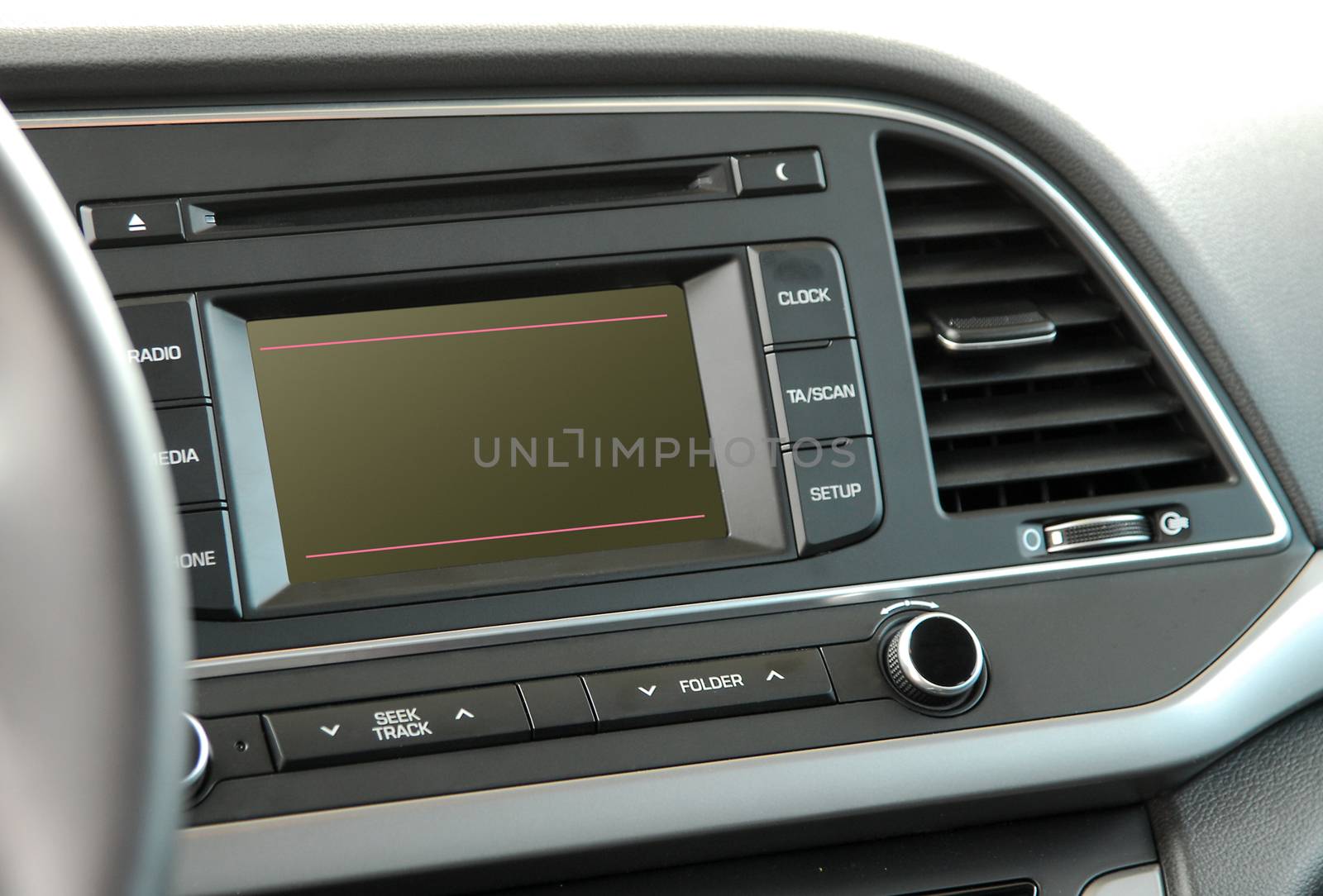 Modern car dashboard. Screen multimedia system. Interior detail