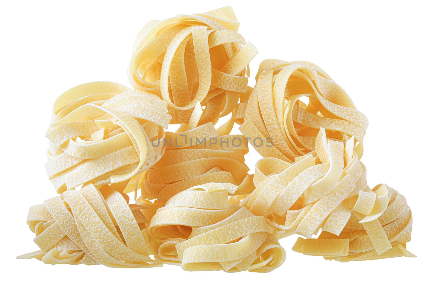 pasta pappardelle nest close up isolated on a white background.