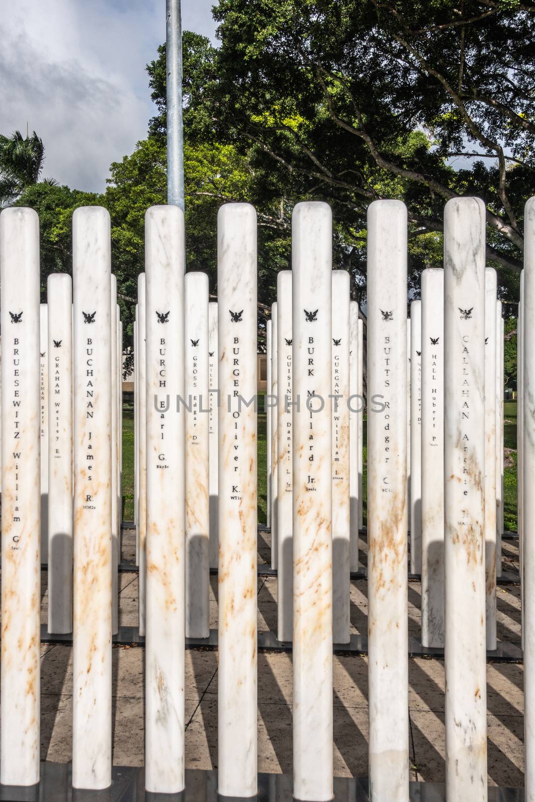 Name sticks at USS Oklahoma memorial in Pearl Harbor, Oahu, Hawa by Claudine