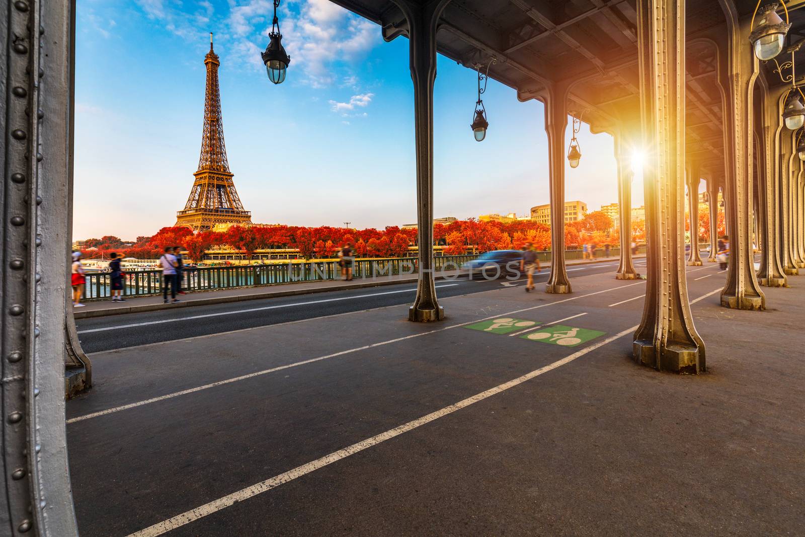 Eiffel tower in autumn foliage. Eiffel Tower with autumn leaves in Paris, France. Seine in Paris with Eiffel tower in autumn time. Paris with Eiffel tower in autumn time. Paris, France.