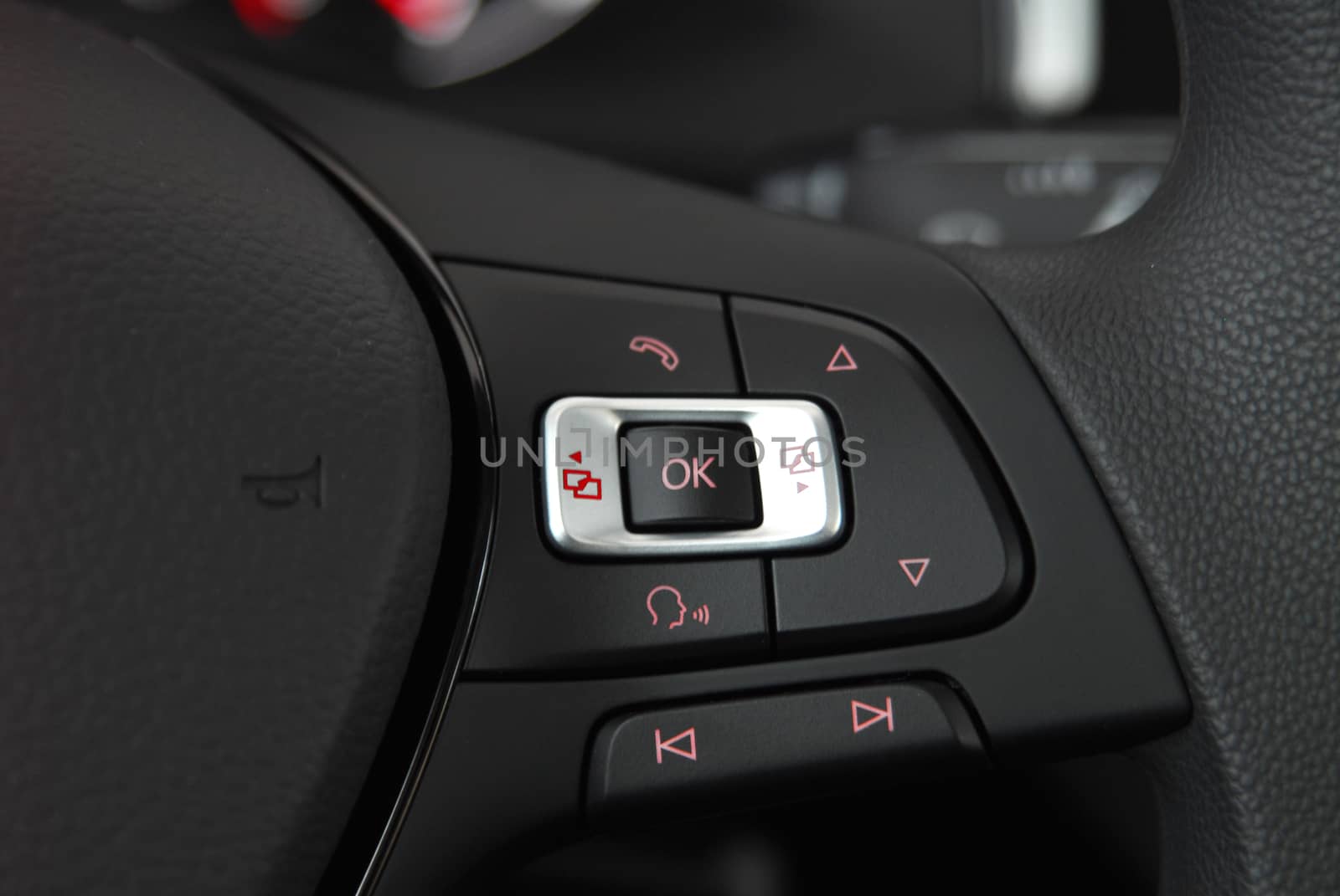 detail on the steering wheel with controls