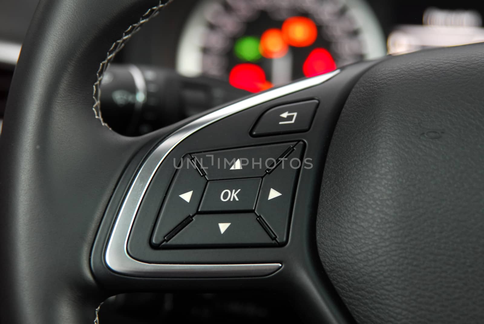 detail on the steering wheel with controls