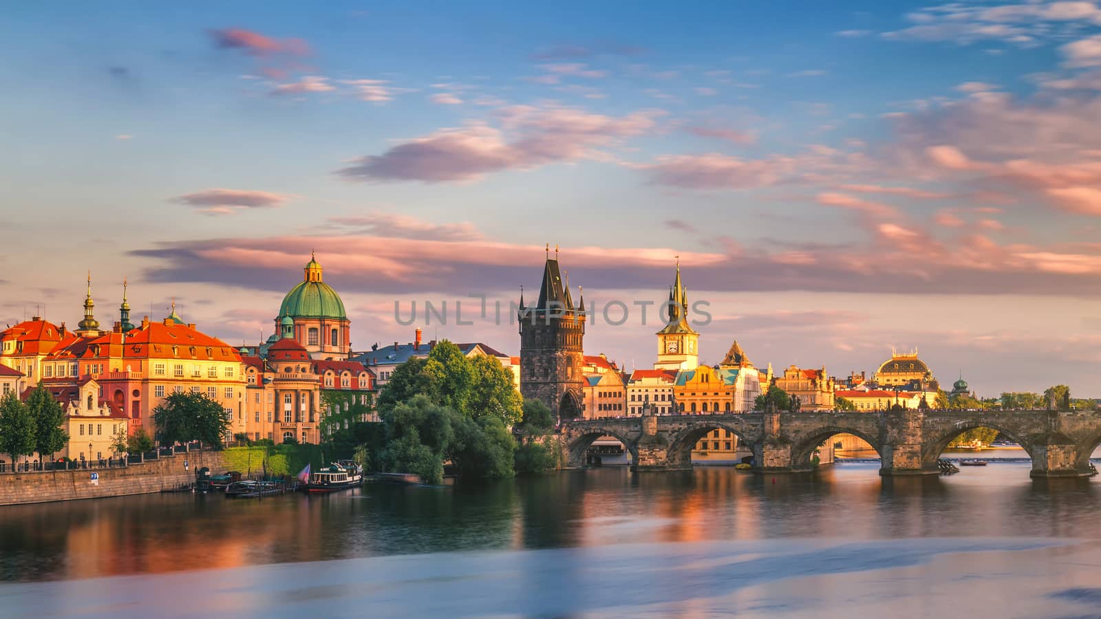 Famous iconic image of Charles bridge, Prague, Czech Republic. Concept of world travel, sightseeing and tourism.