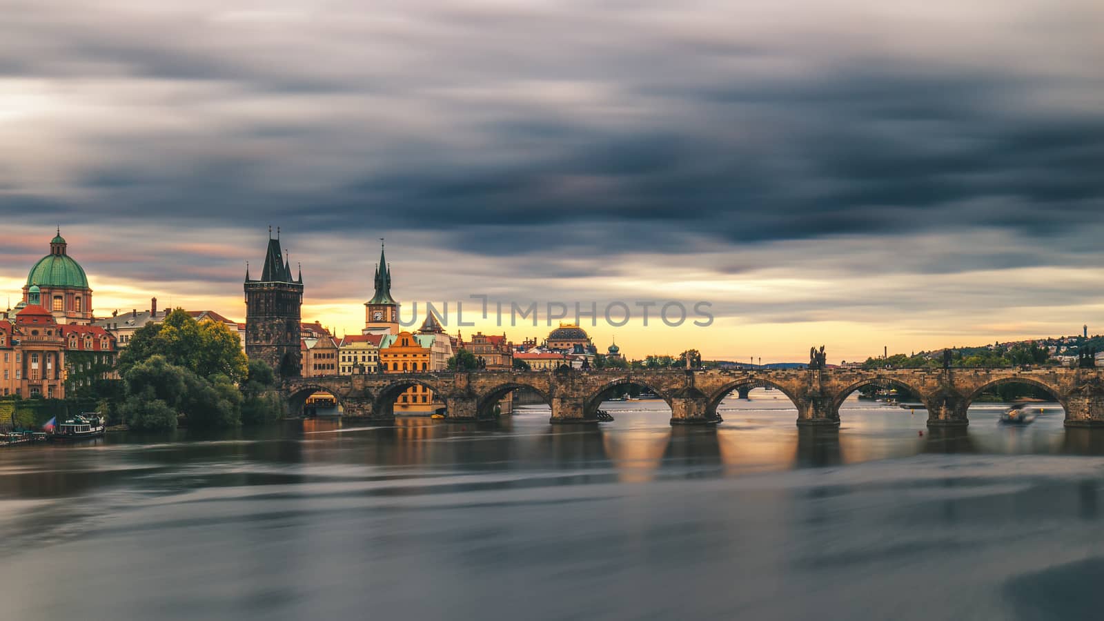 Famous iconic image of Charles bridge, Prague, Czech Republic. Concept of world travel, sightseeing and tourism.