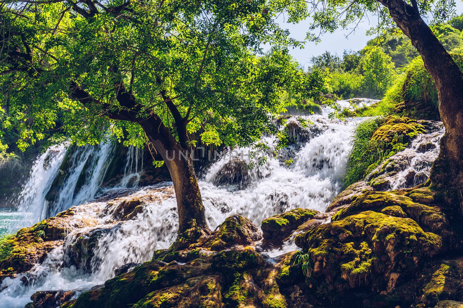 Beautiful Skradinski Buk Waterfall In Krka National Park, Dalmatia, Croatia, Europe. The magical waterfalls of Krka National Park, Split. An incredible place to visit near Split, Croatia.