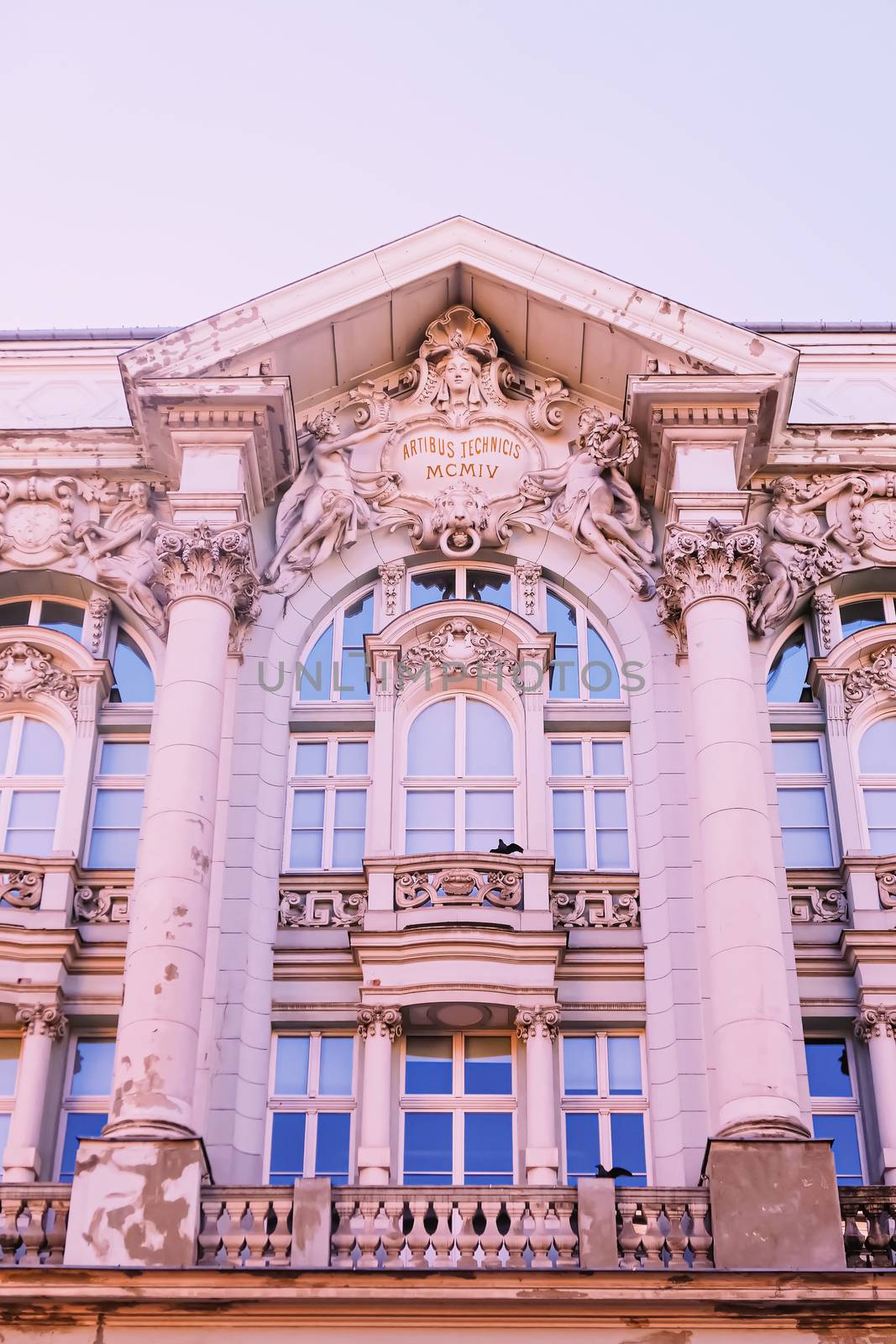 Exterior facade of classic building in the European city, architecture and design detail