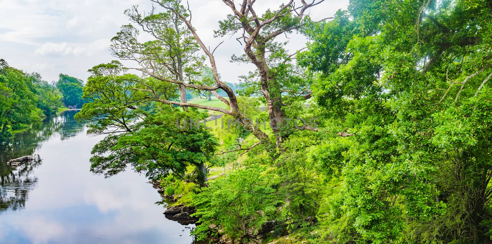 Panorama of the river Lune at Kirkby Lonsdale in Cumbria England by paddythegolfer