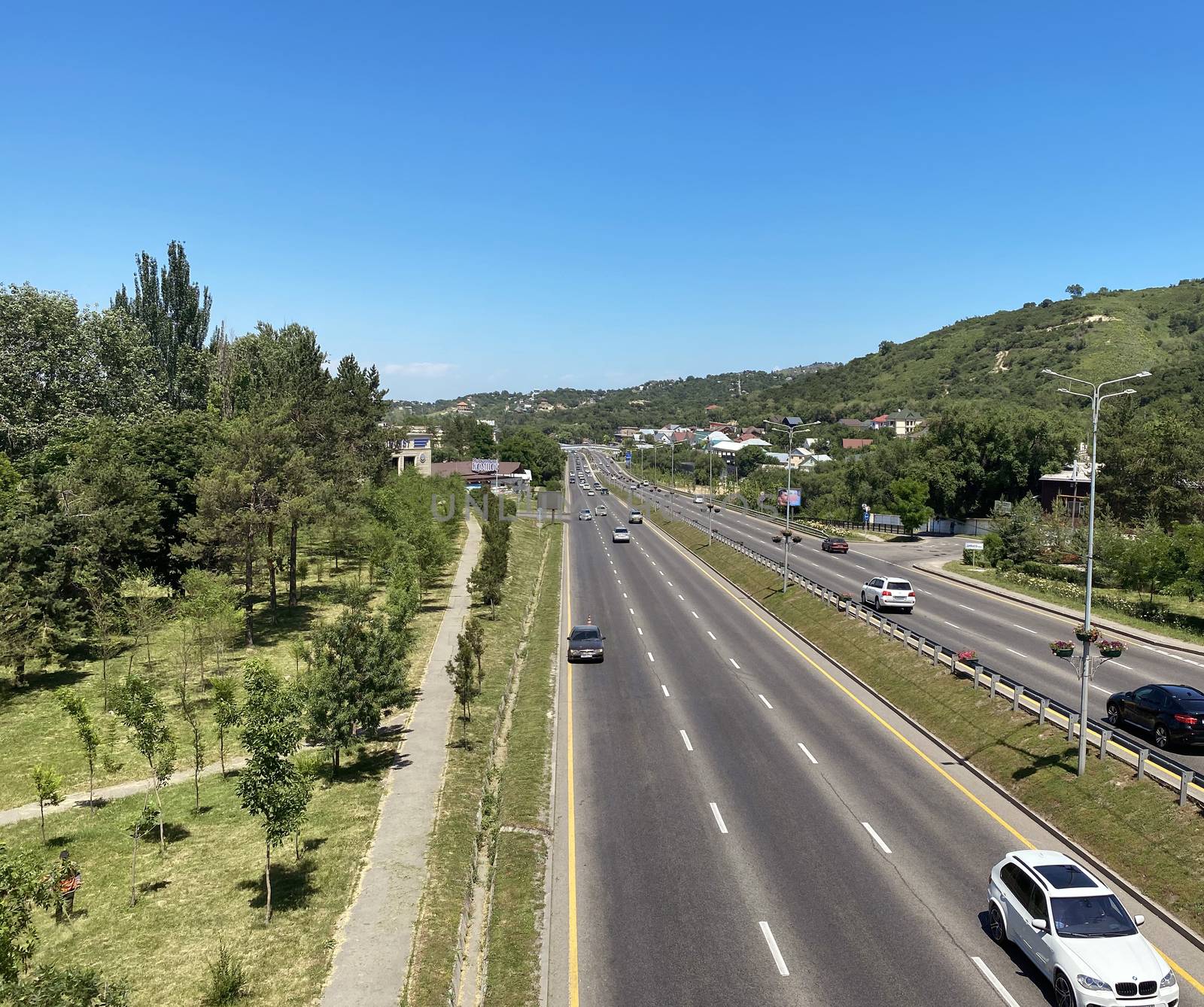 Almaty, Kazakhstan - June 4, 2020: View to East bypass road, it is one of the main roads in the city of Almaty