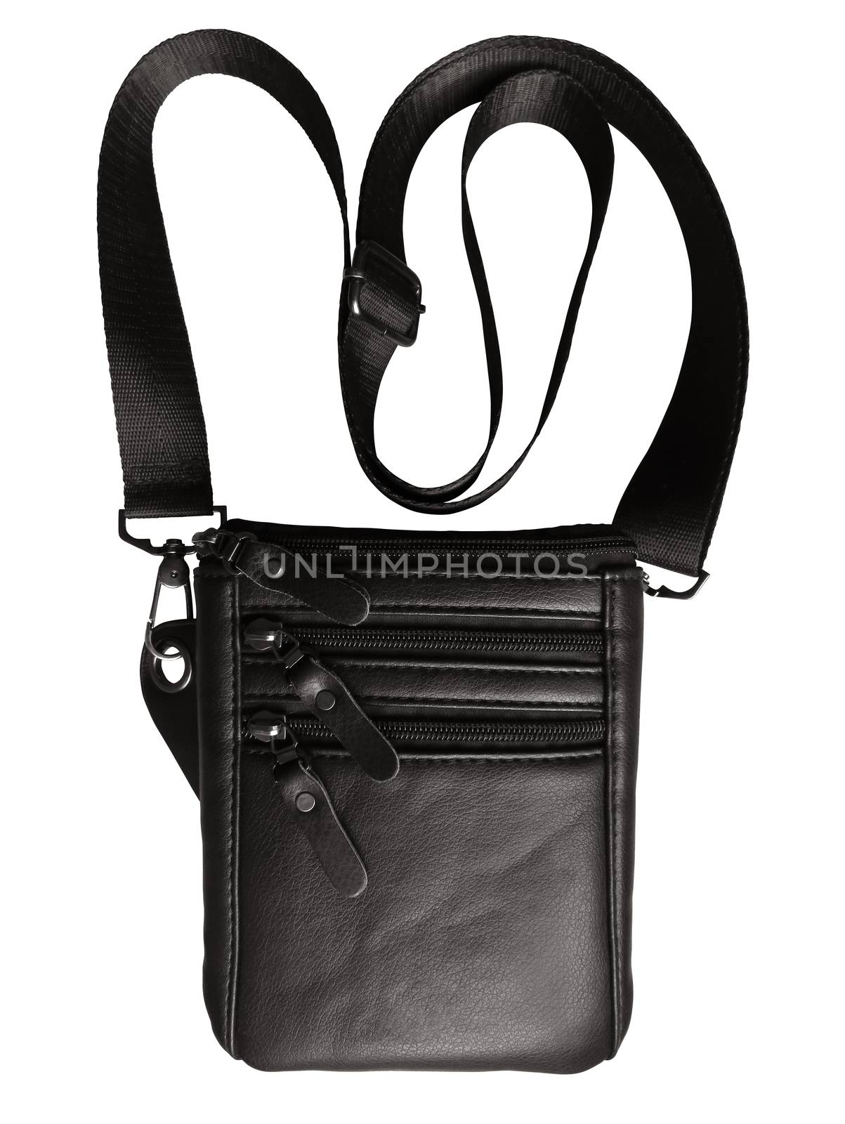 Leather black bag isolated on white background. Clipping Path included.