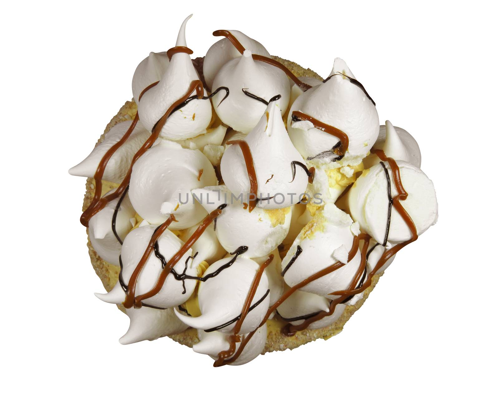 Meringue cake isolated on white background. Clipping Path included.