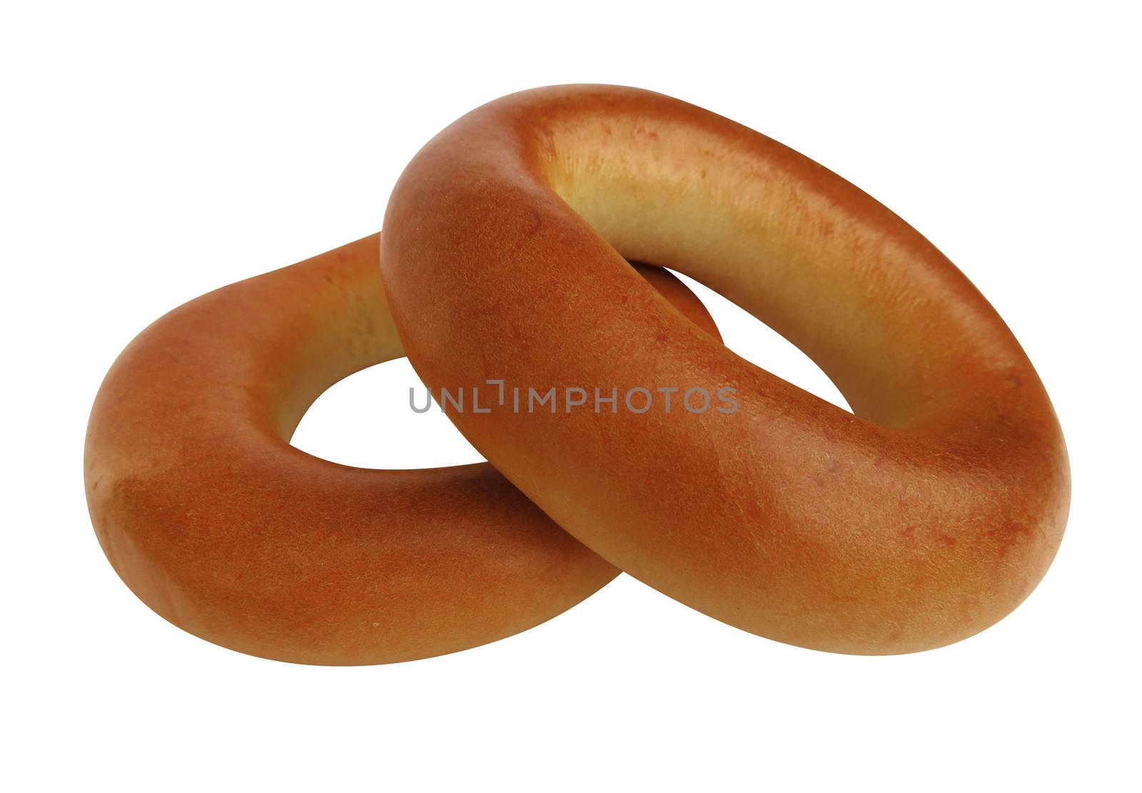 Freshly baked bagels, isolated on white background. Clipping Path included.