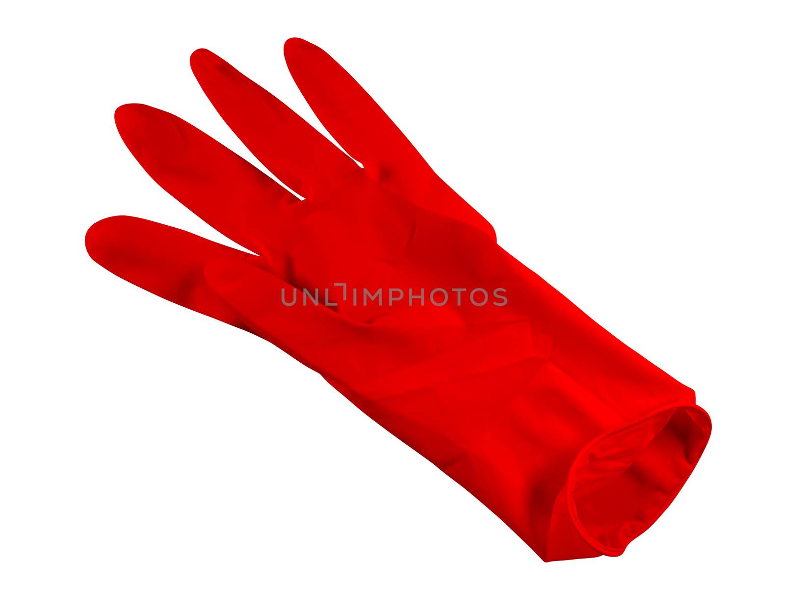 Red medical rubber glove, isolated on white background. Clipping Path included.