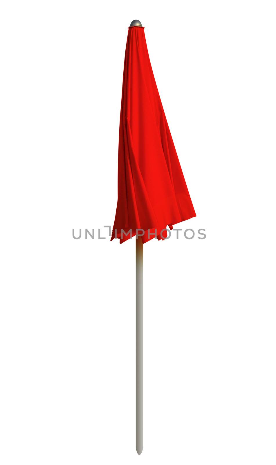 Closed red beach umbrella isolated on white. Clipping path included.