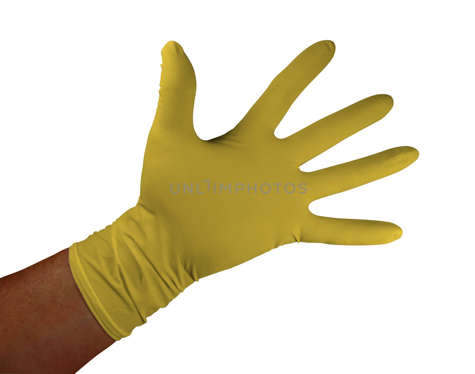 Yellow medical rubber gloves, isolated on white background. Clipping Path included.