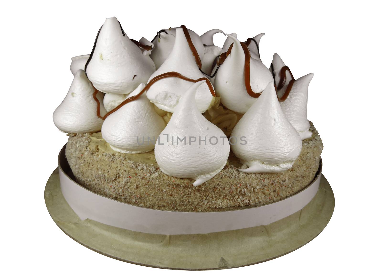 Meringue cake isolated on white background. Clipping Path included.