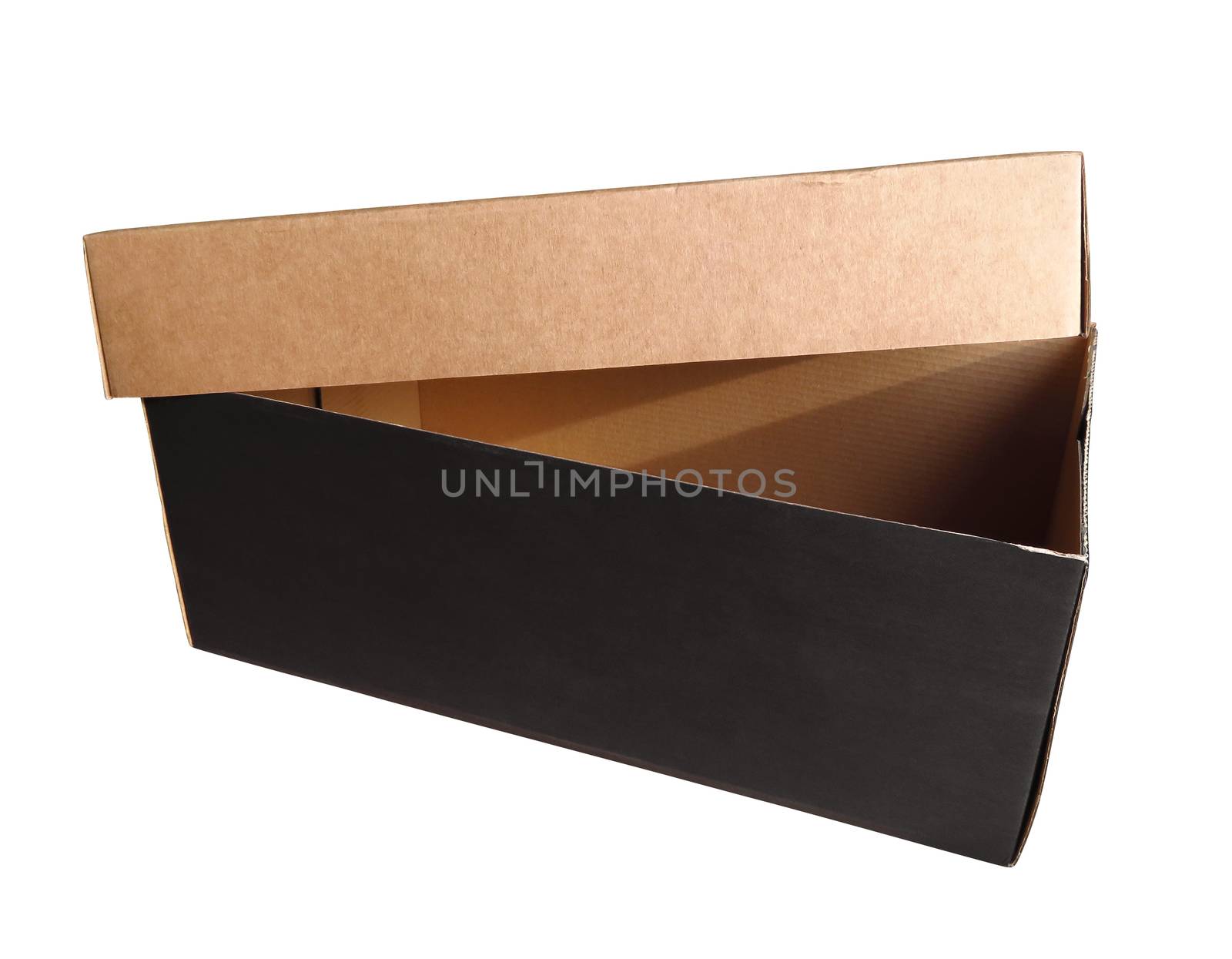 An open cardboard box, isolated on white background. Clipping Path included.