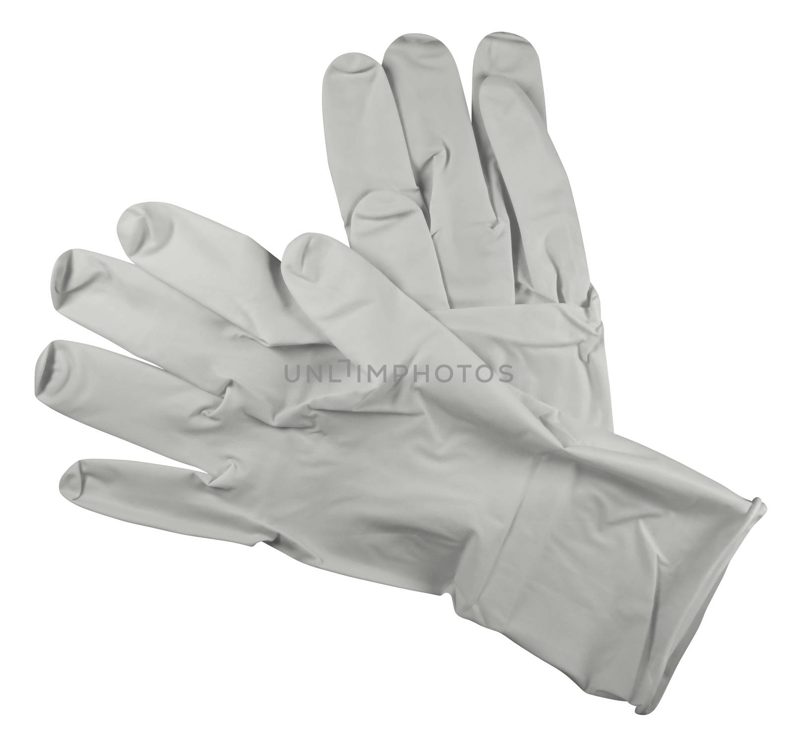 Pair of medical rubber gloves, isolated on white background. Clipping Path included.