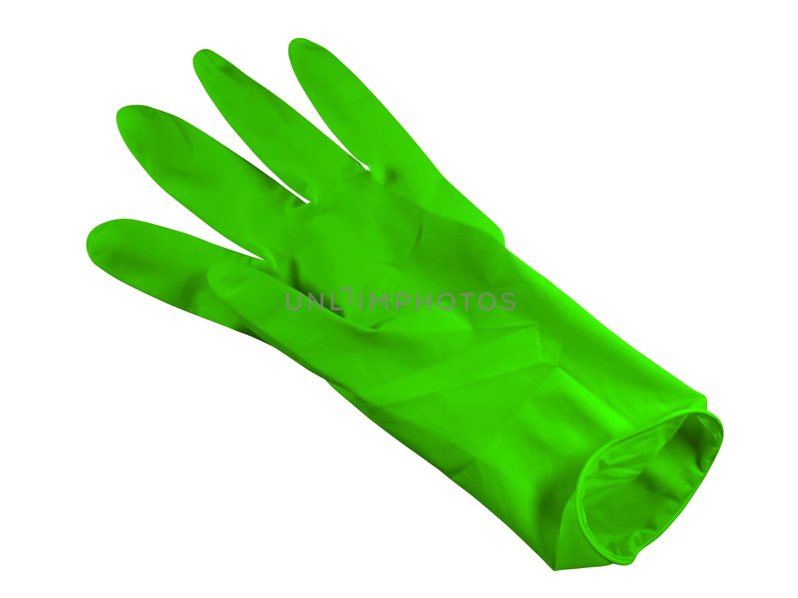Green medical rubber glove, isolated on white background. Clipping Path included.