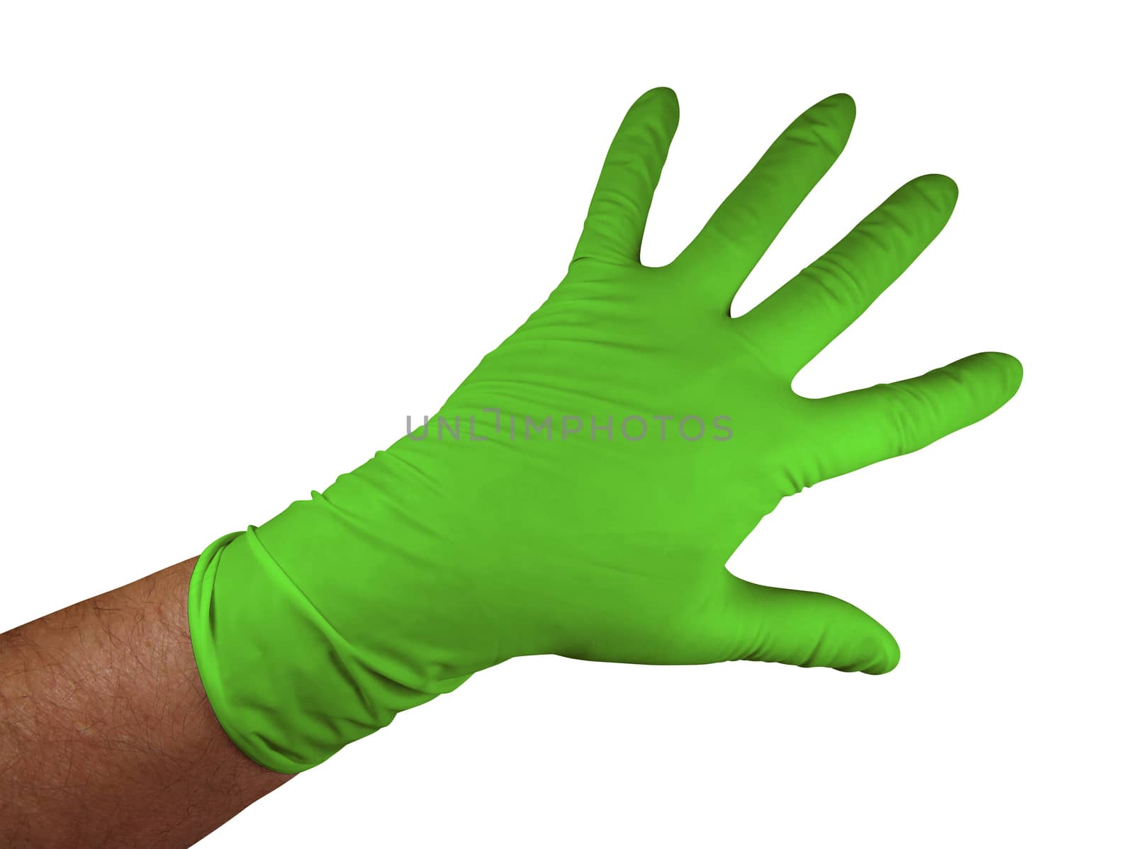 Green medical rubber gloves, isolated on white background. Clipping Path included.