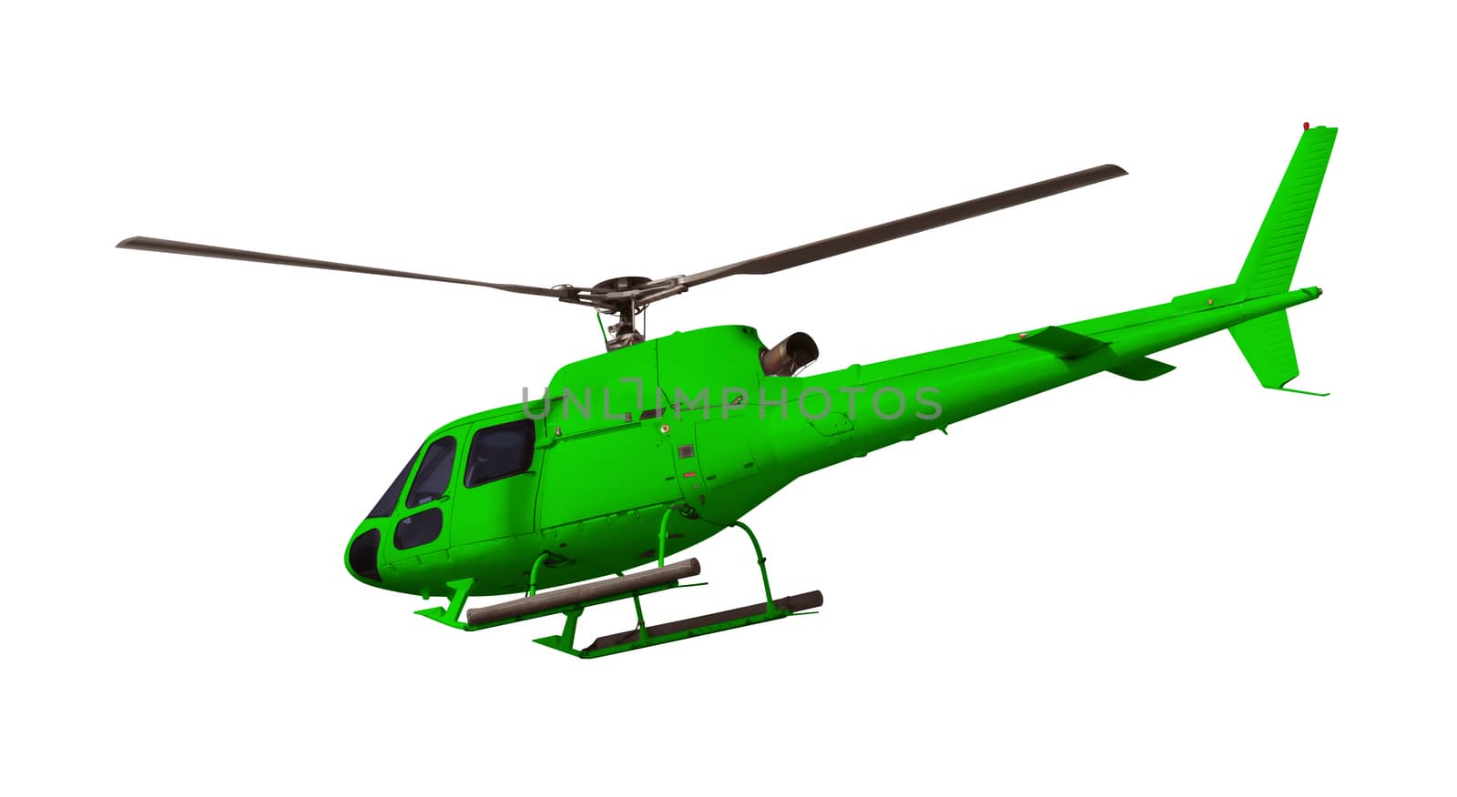 Green helicopter isolated on white. Photo with clipping path.