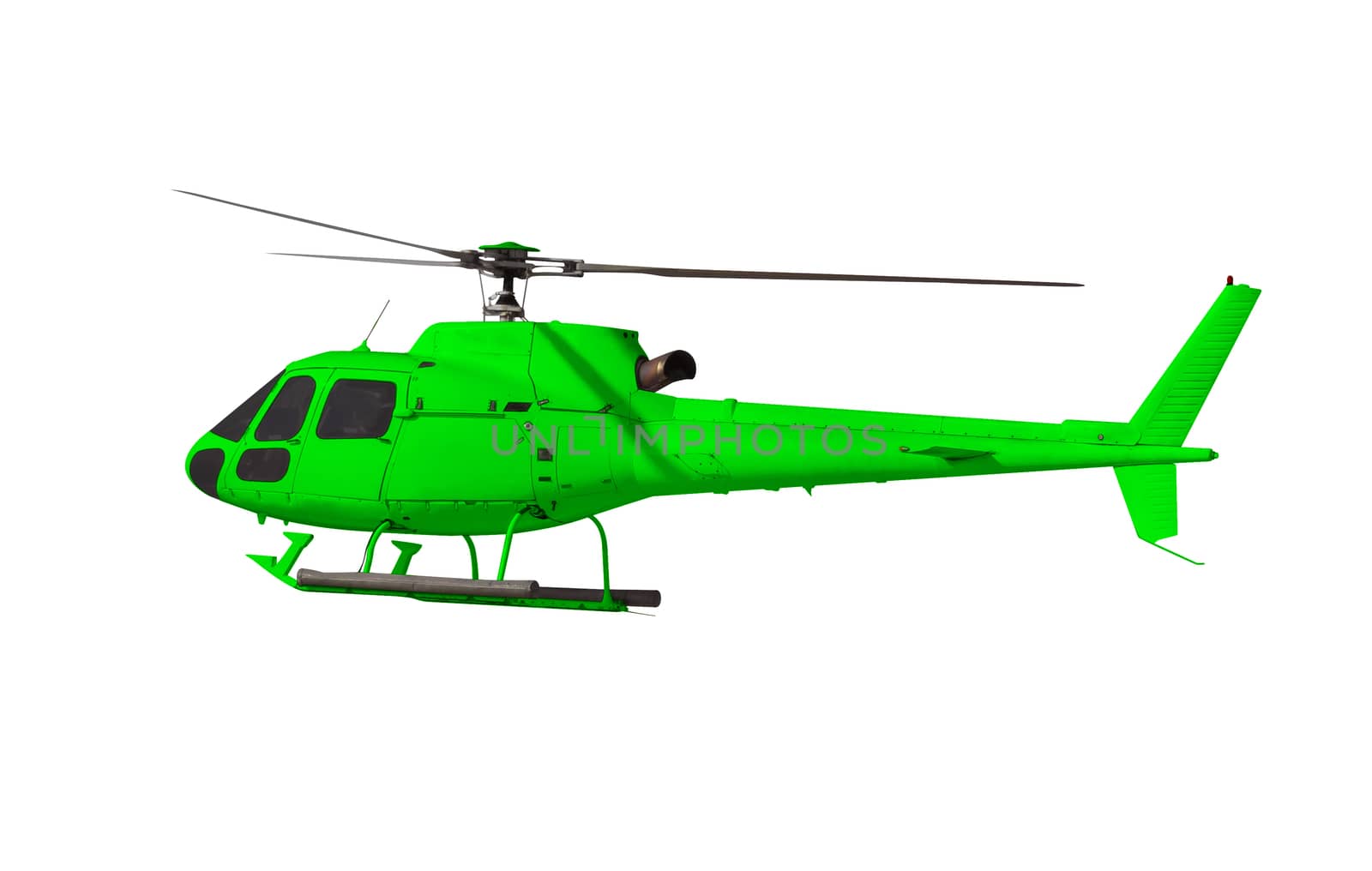 Green helicopter isolated on white. Photo with clipping path.