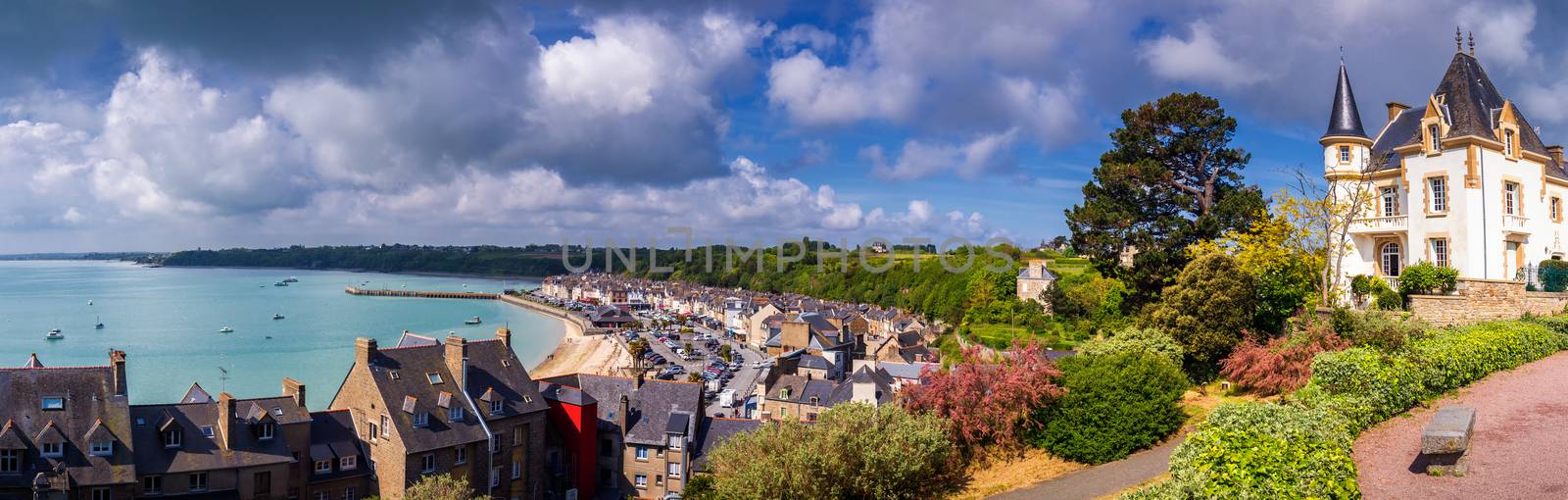 Cancale view, city in north of France known for oyster farming, Brittany.
