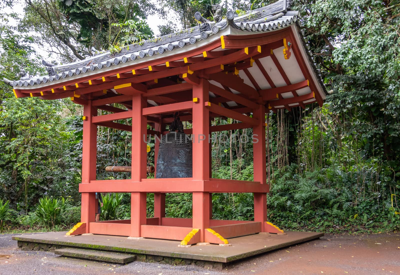 Sacred bell pavilion outside Byodo-in Buddhist temple in Kaneohe by Claudine