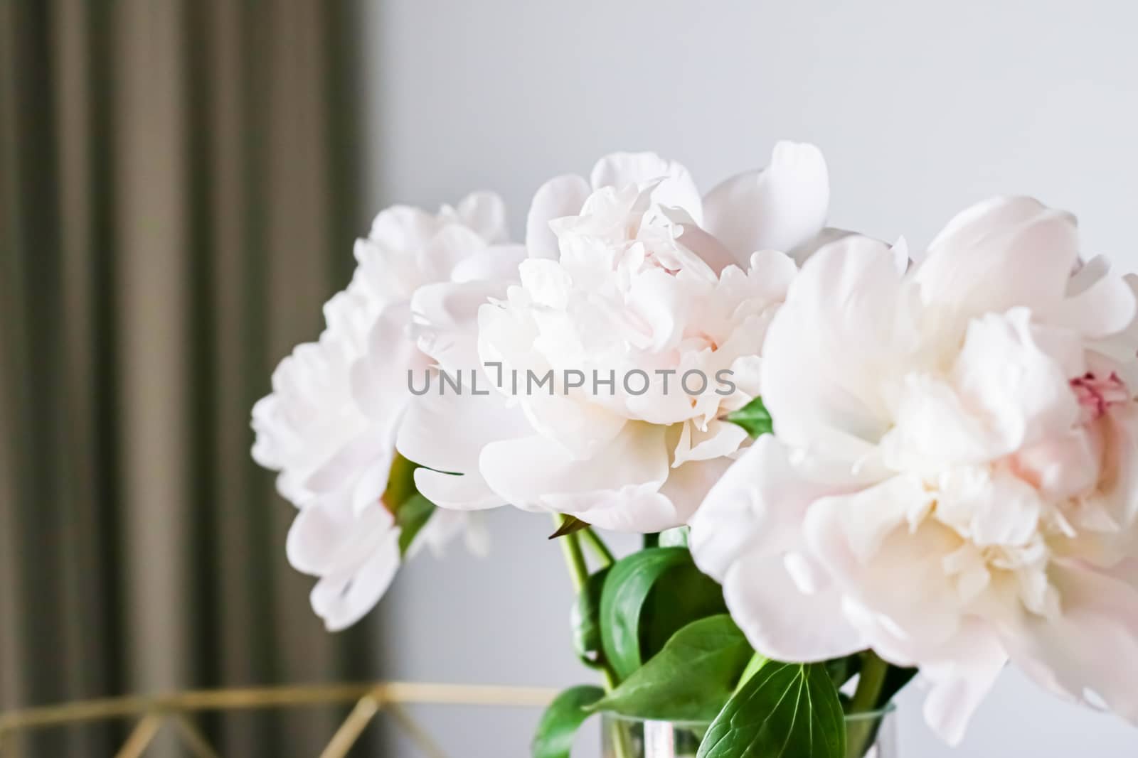 Chic bouquet of peony flowers in vase as home decor idea, luxury interior design and decoration concept