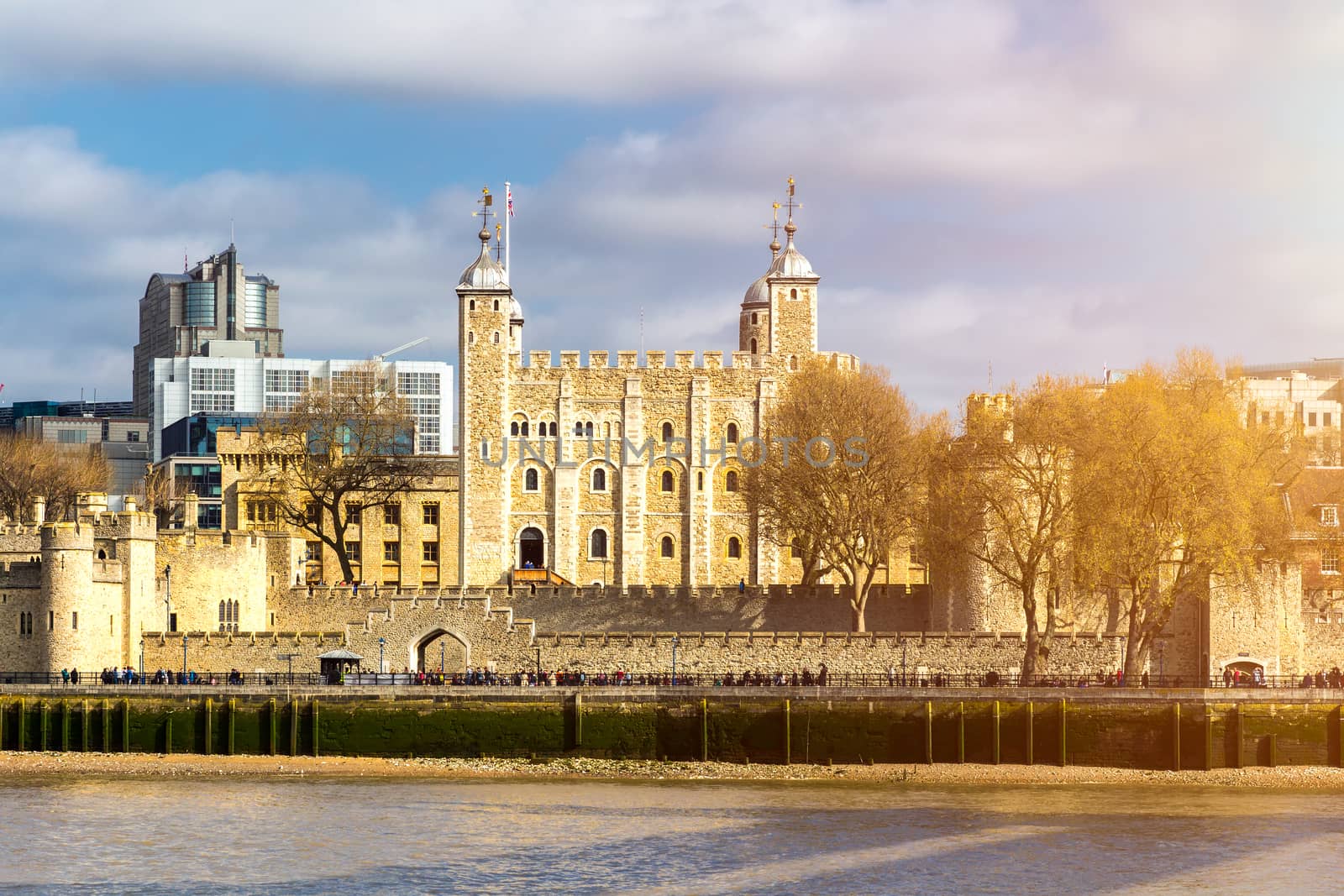 Tower of London located on the north bank of the River Thames in central London, UK