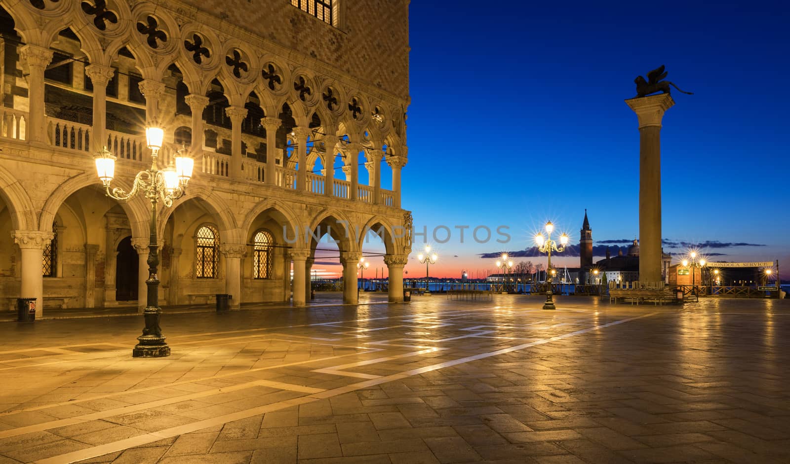 Scenic view of Piazza San Marco in Venice at sunrise, Italy. Pia by DaLiu