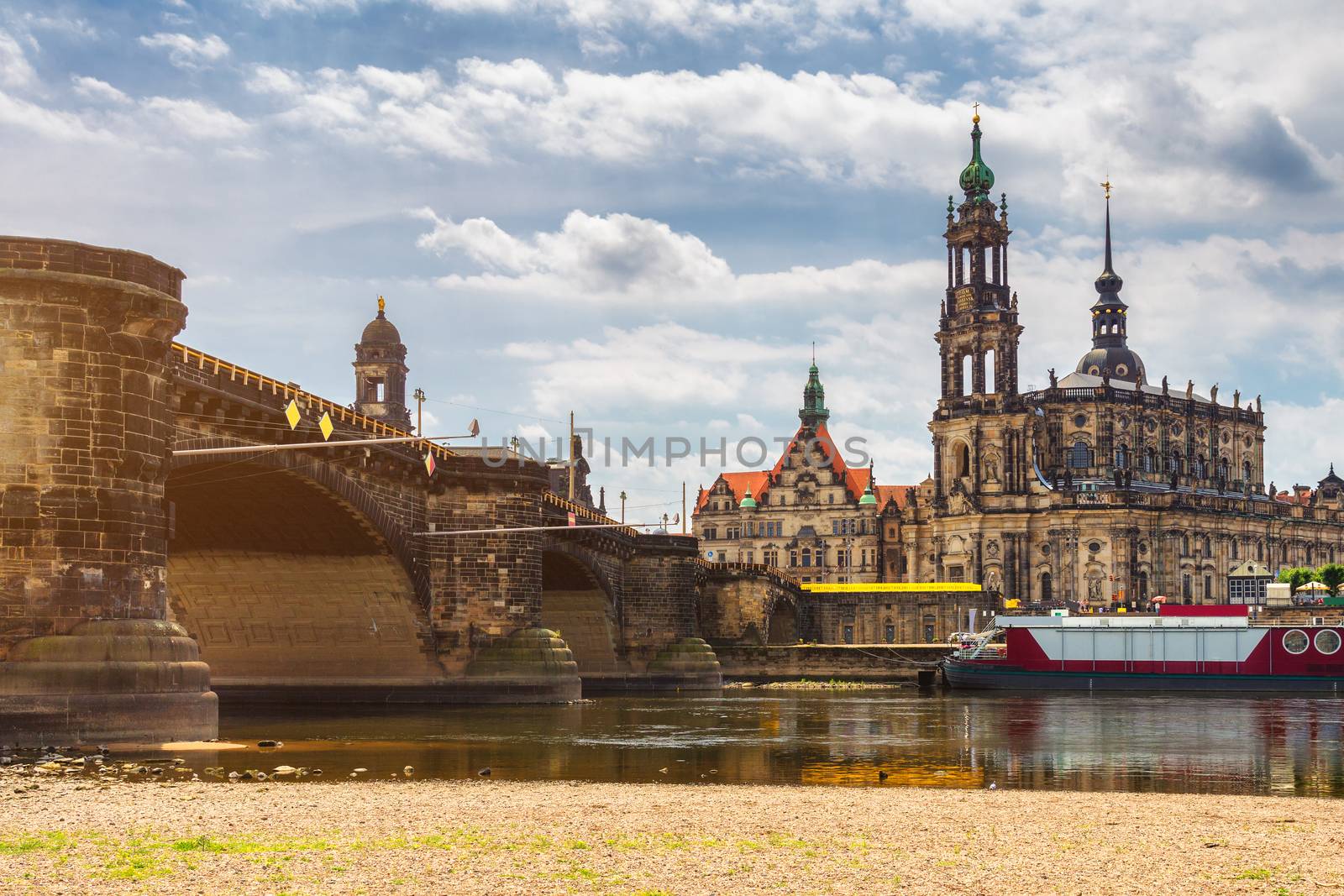 Augustus Bridge (Augustusbrucke) and Cathedral of the Holy Trini by DaLiu