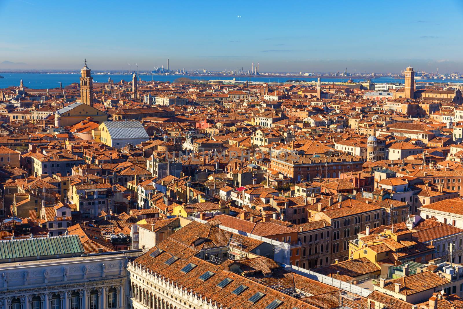 Venice panoramic aerial view with red roofs, Veneto, Italy. Aeri by DaLiu