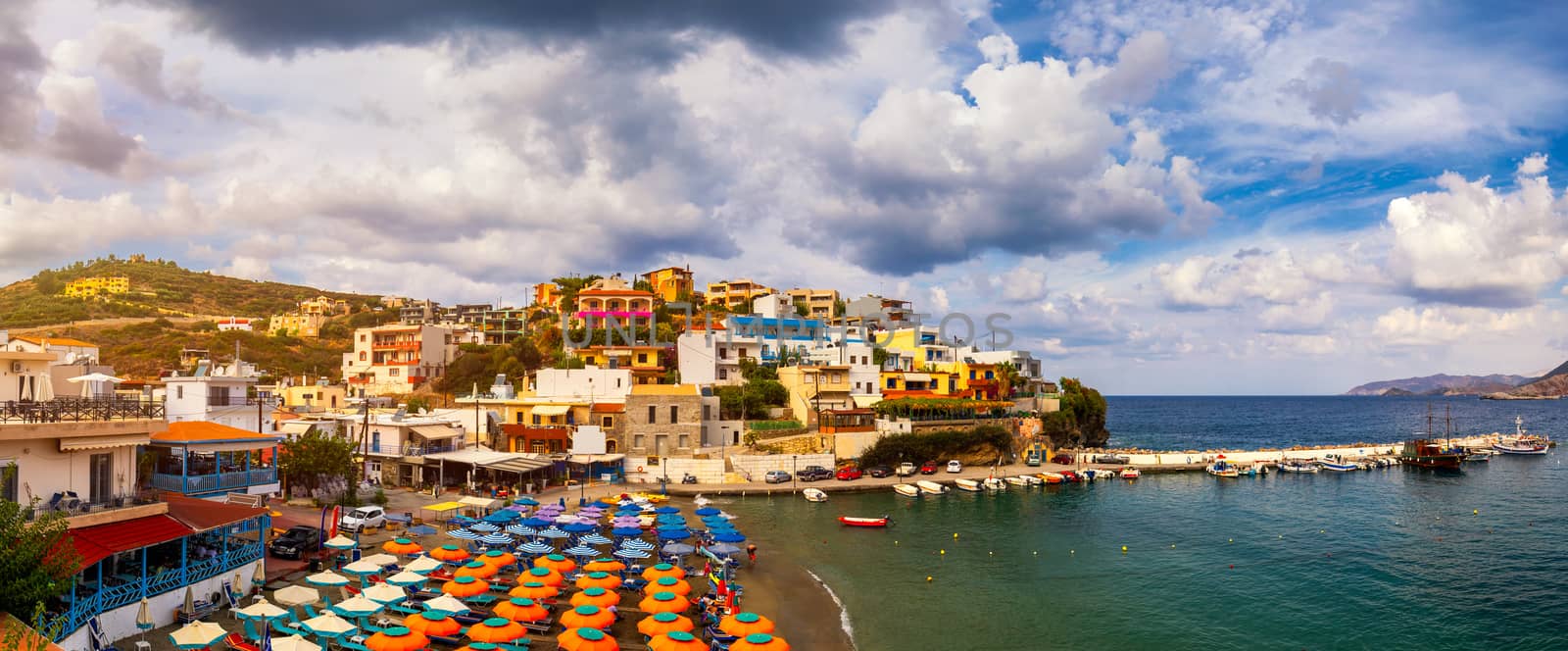 Famous summer resort in Bali village, near Rethimno, Crete, Greece. Seaview at Bali village, the Crete Island, Greece. View from cliff on Bay with beach and architecture Bali, Rethymno, Crete, Greece.