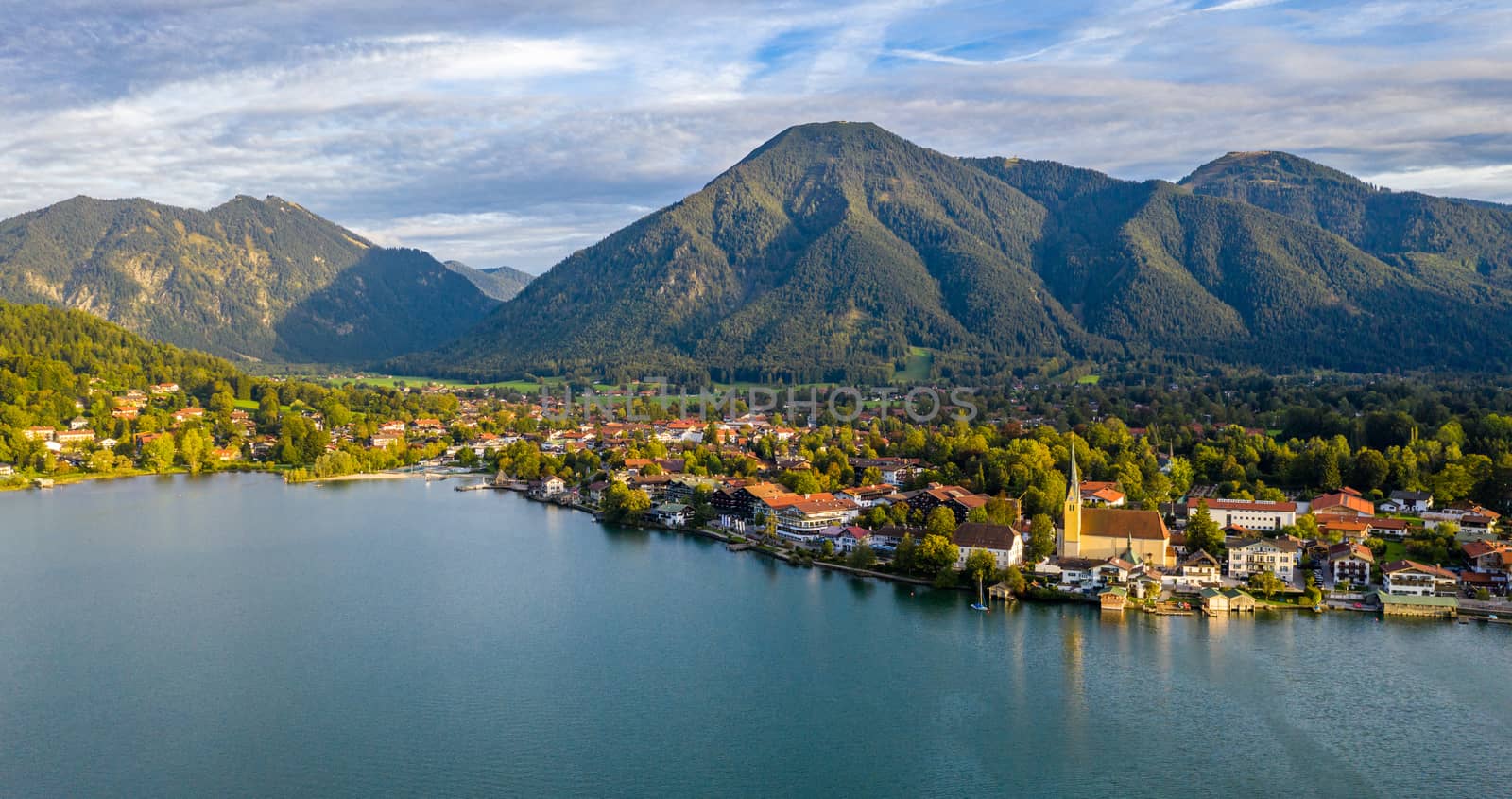 Tegernsee, Germany. Lake Tegernsee in Rottach-Egern (Bavaria), Germany near the Austrian border. Aerial view of the lake "Tegernsee" in the Alps of Bavaria. Bad Wiessee. Tegernsee lake in Bavaria. 