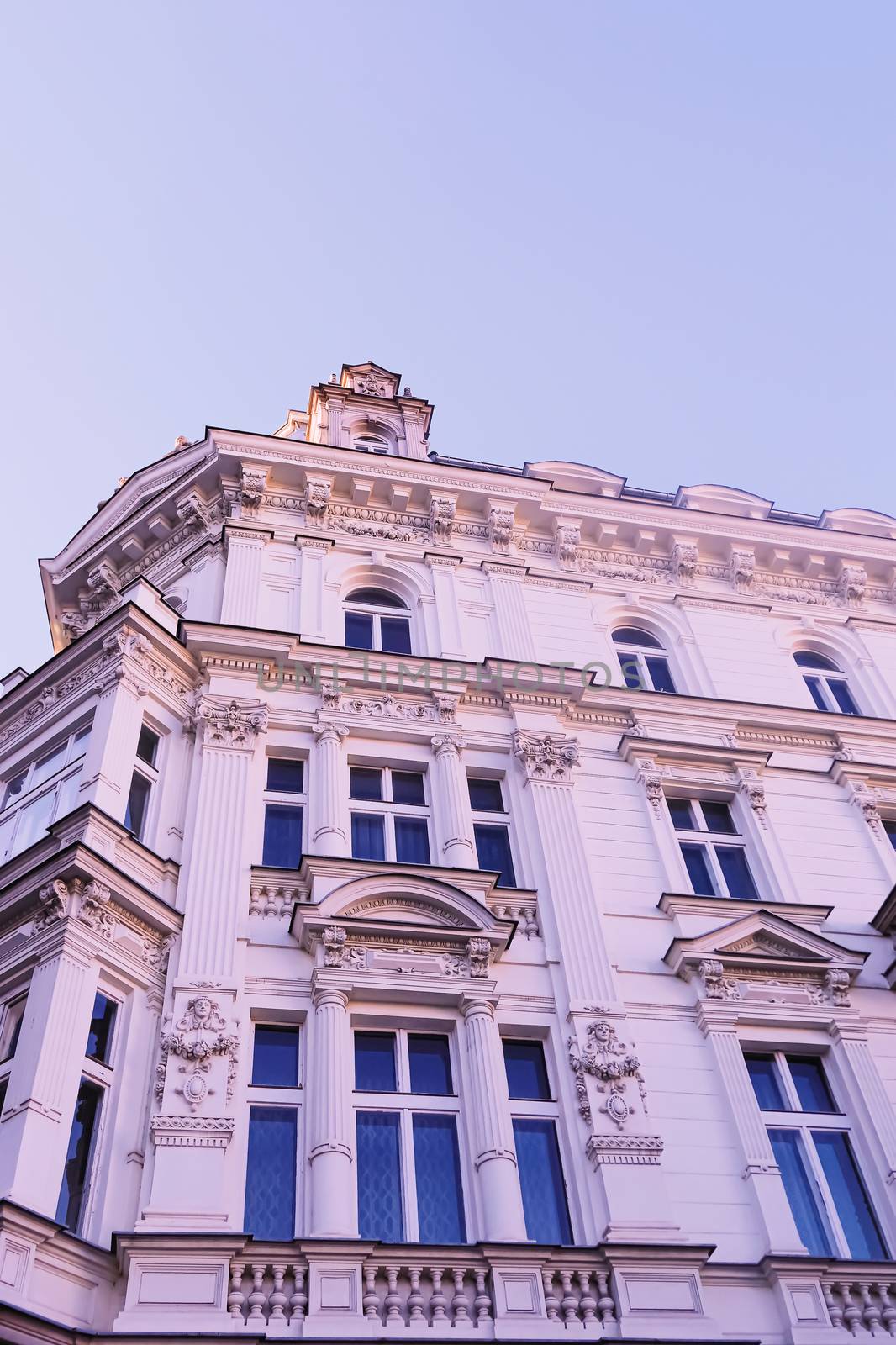 Exterior facade of classic building in the European city, architecture and design by Anneleven