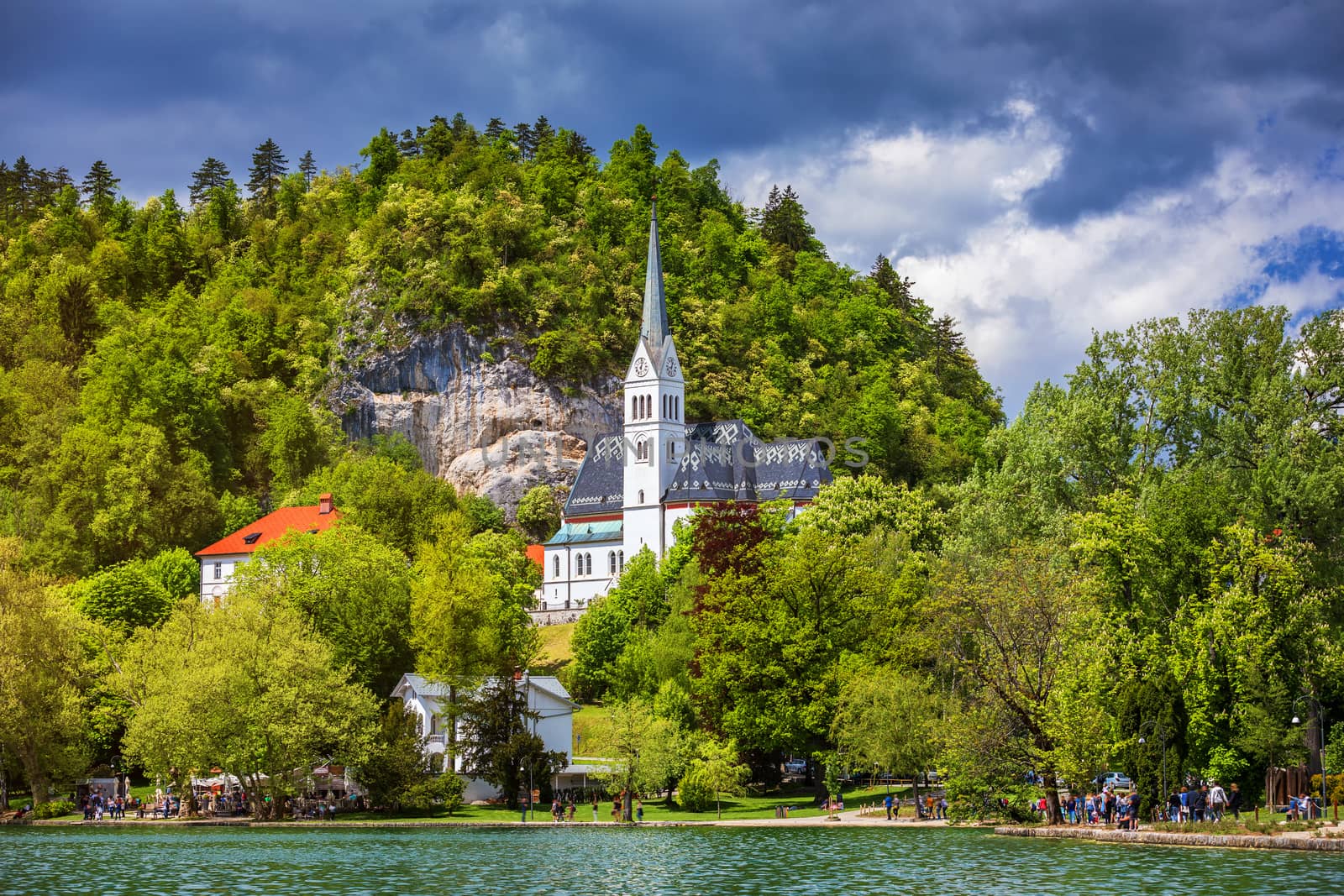 The Picturesque of St. Martin's Parish Church on the Hill by the Lake Bled of Slovenia. St Martin's Church on the shores of Lake Bled, Slovenia