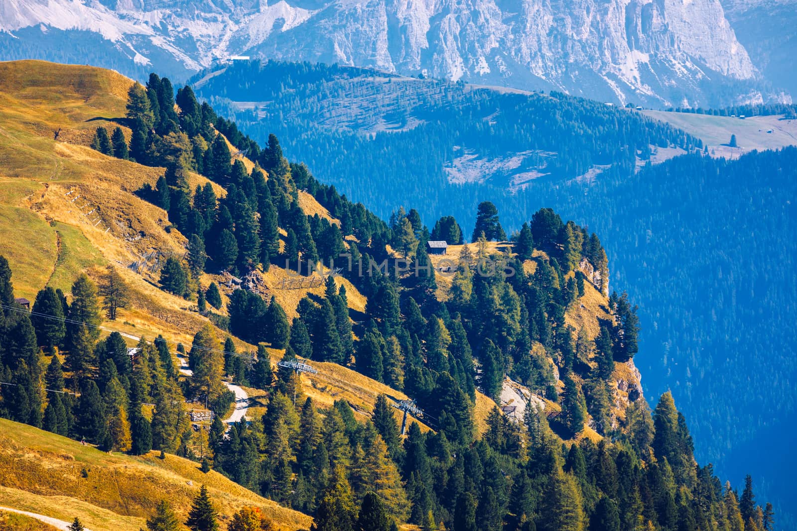 Autumn landscape in Passo Gardena, South Tyrol, Dolomites, Italy. Mountain landscape of the picturesque Dolomites at Passo Gardena area in South Tyrol in Italy. 