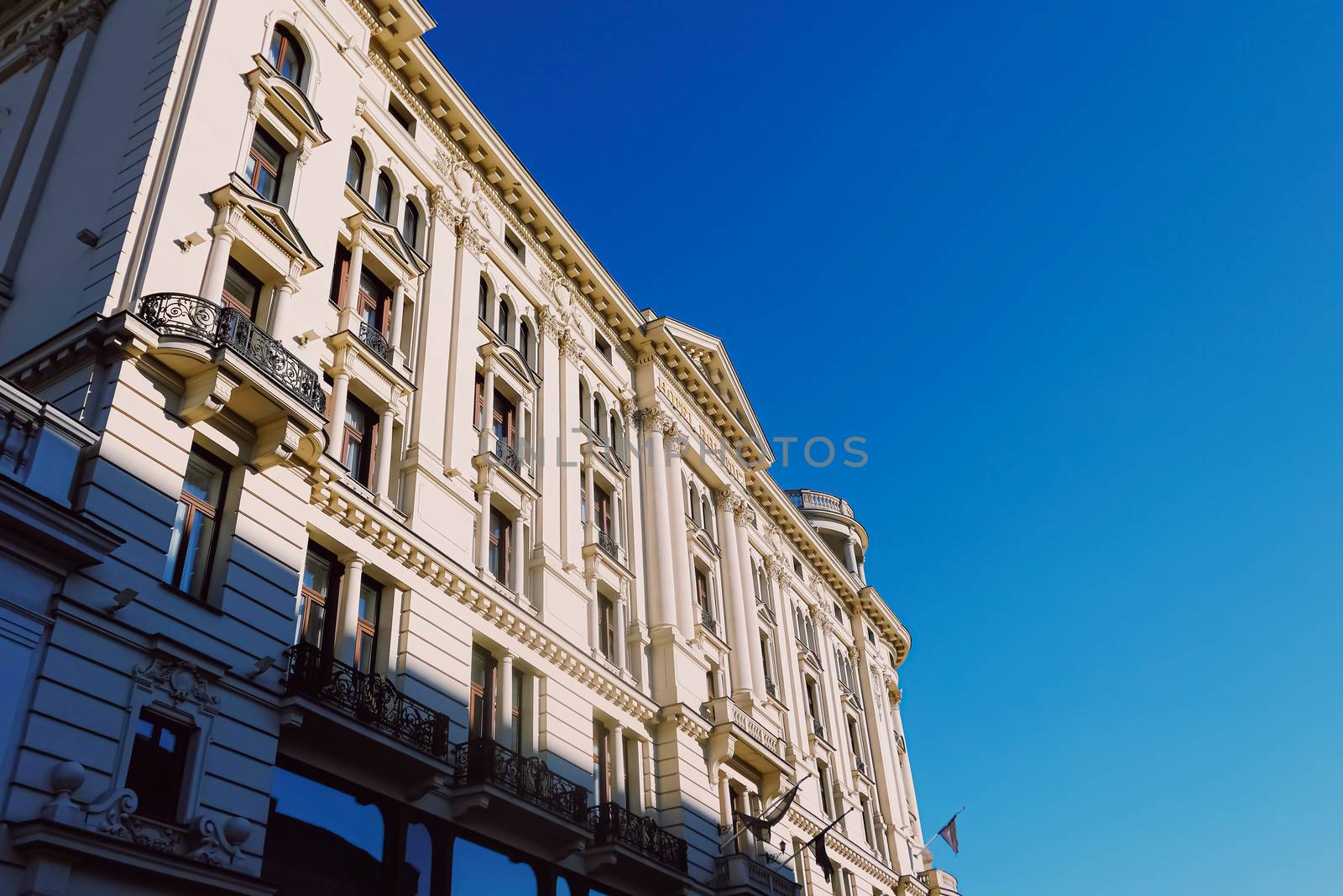 Exterior facade of classic building in the European city, architecture and design by Anneleven