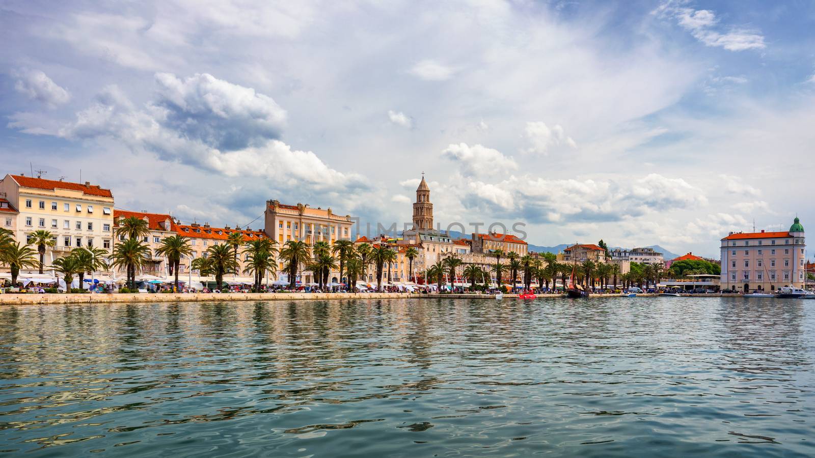 Split, Croatia (region of Dalmatia). UNESCO World Heritage Site. View of Split city, Diocletian Palace and Mosor mountains in background. Split panoramic view of town, Dalmatia, Croatia.