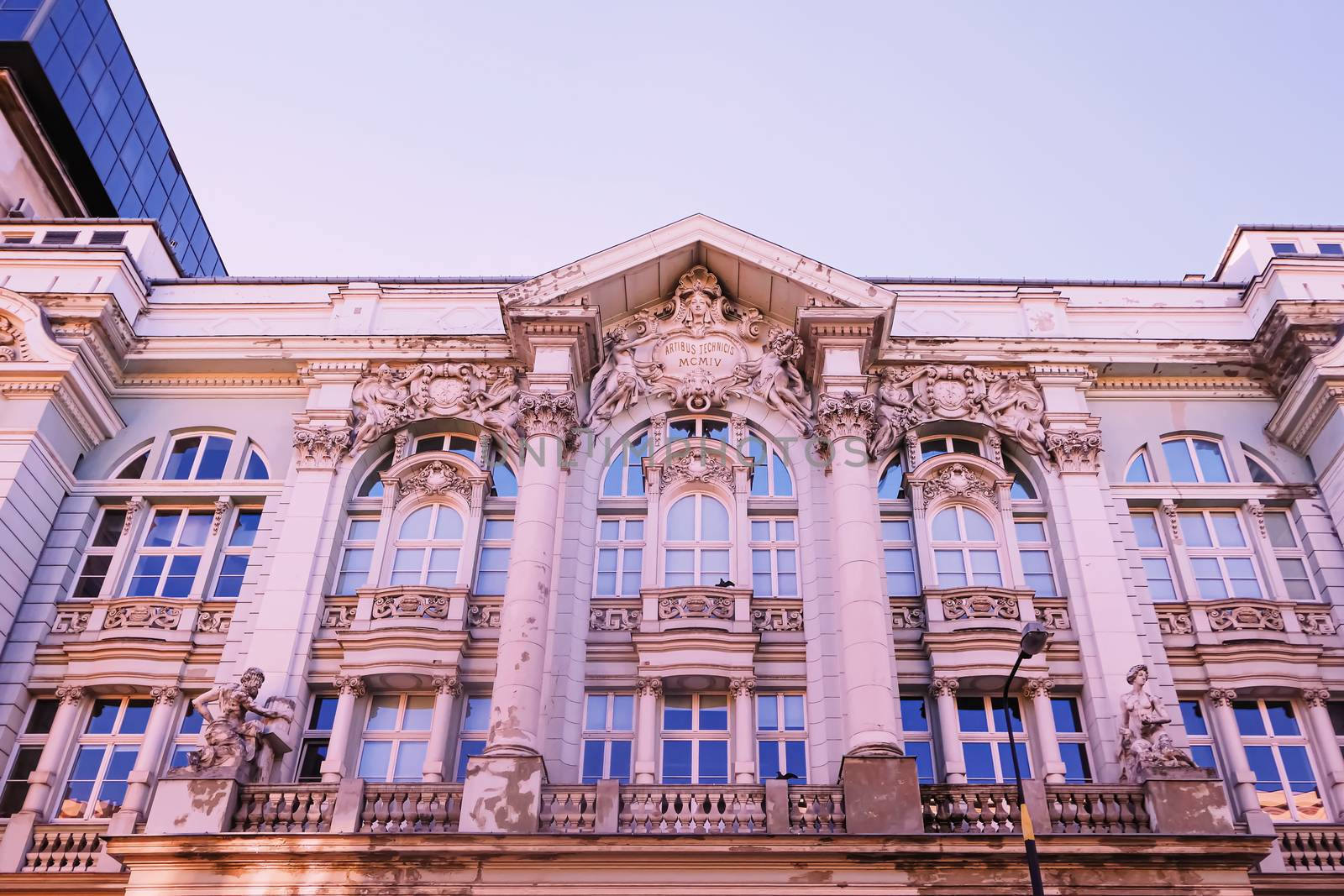 Exterior facade of classic building in the European city, architecture and design detail